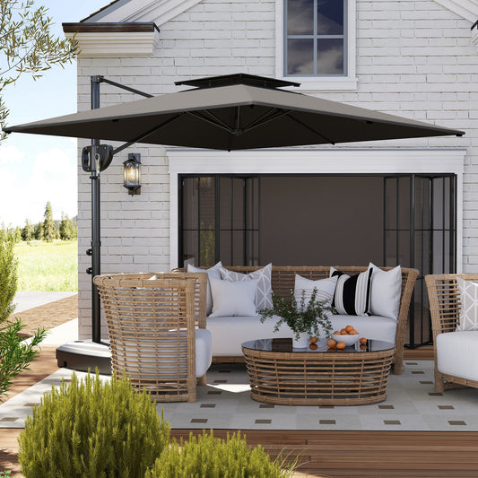 Outsunny Cantilever Parasol With Weighted Base Double Top Square Hanging Patio Umbrella Crank Tilt Dark Grey