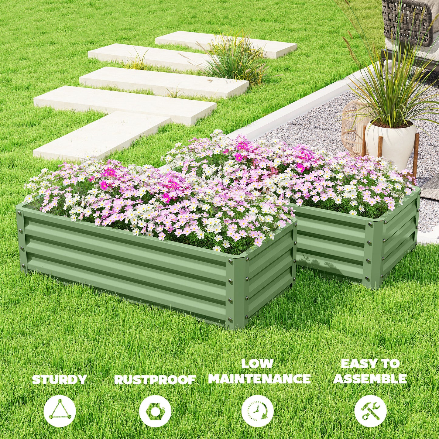 Outsunny Set Of Two 110 x 50 cm Galvanised Steel Planter Boxes Light Green For Gardens And Patios