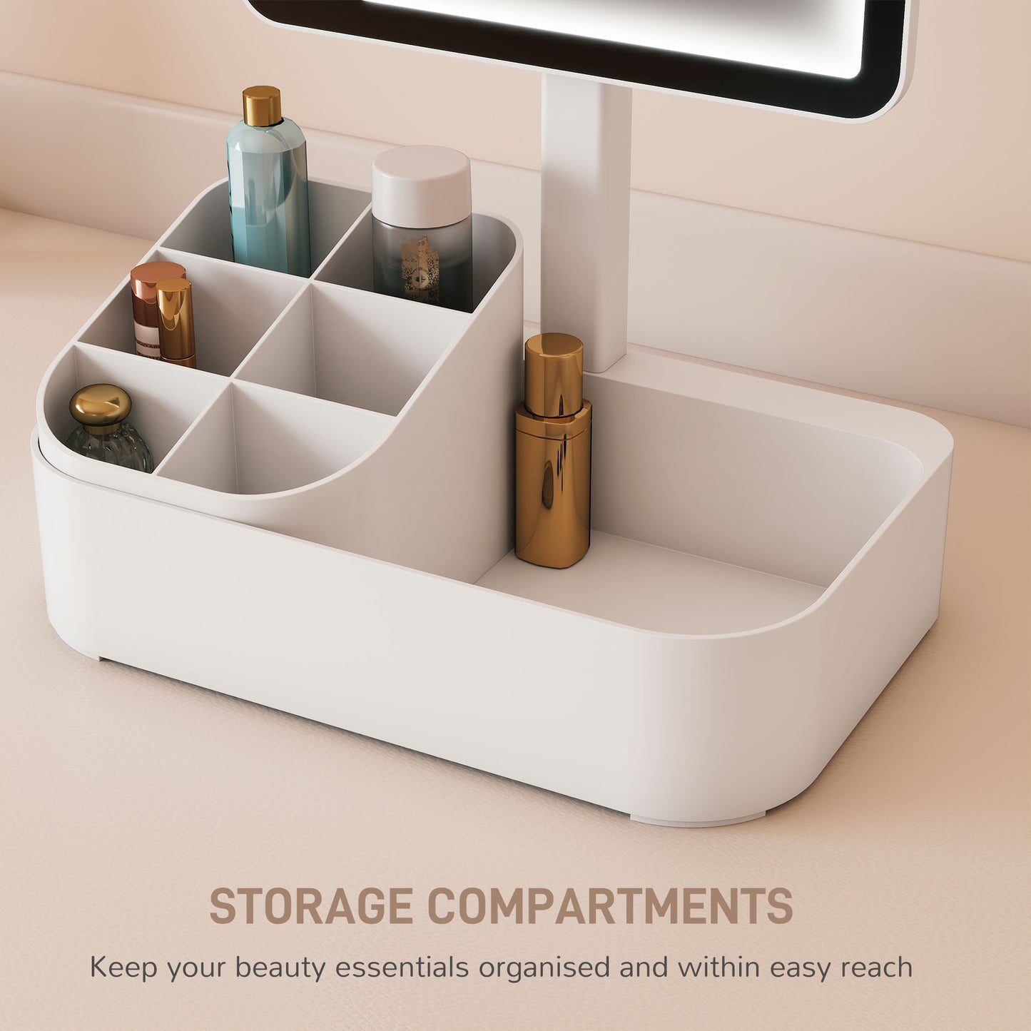 HOMCOM Rechargeable Makeup Mirror With Lights And Touch Screen, 2 Lighting Modes, 180 Degree Rotation, White