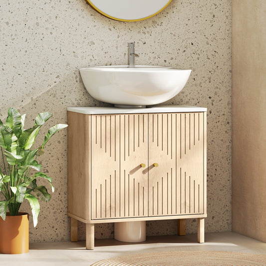 HOMCOM Under Sink Bathroom Cabinet For Basin With Or Without Pedestal In Oak Finish