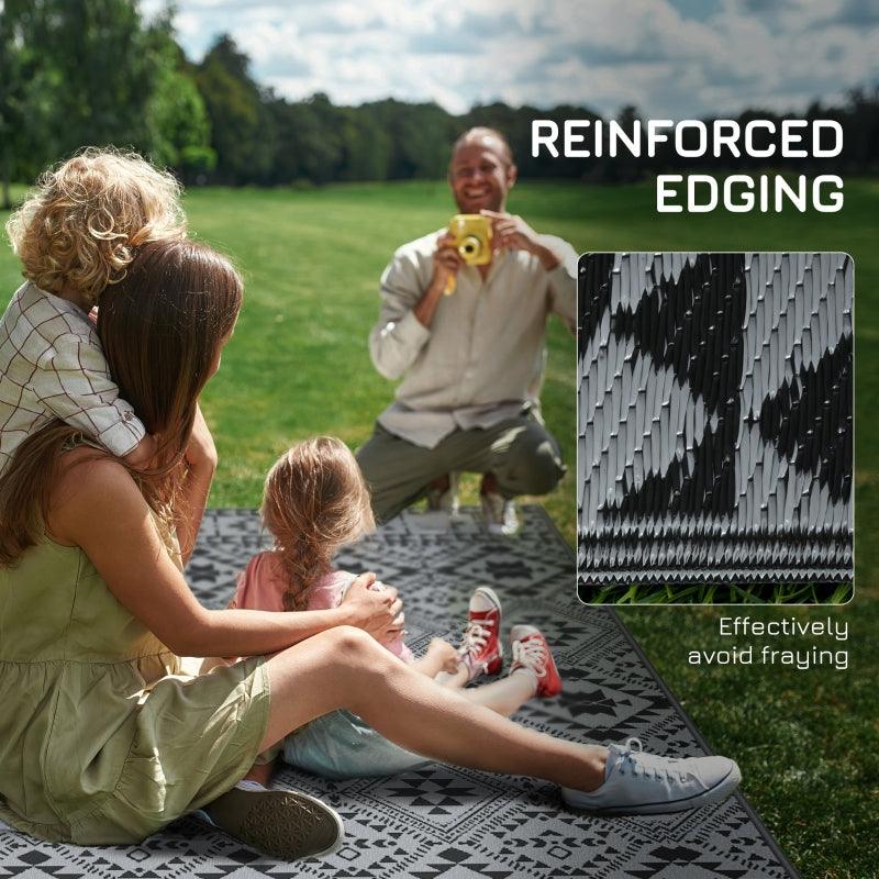 Outsunny Reversible Outdoor Rug - Portable Black and Grey RV Mat with Carry Bag, 182 x 274cm - ALL4U RETAILER LTD