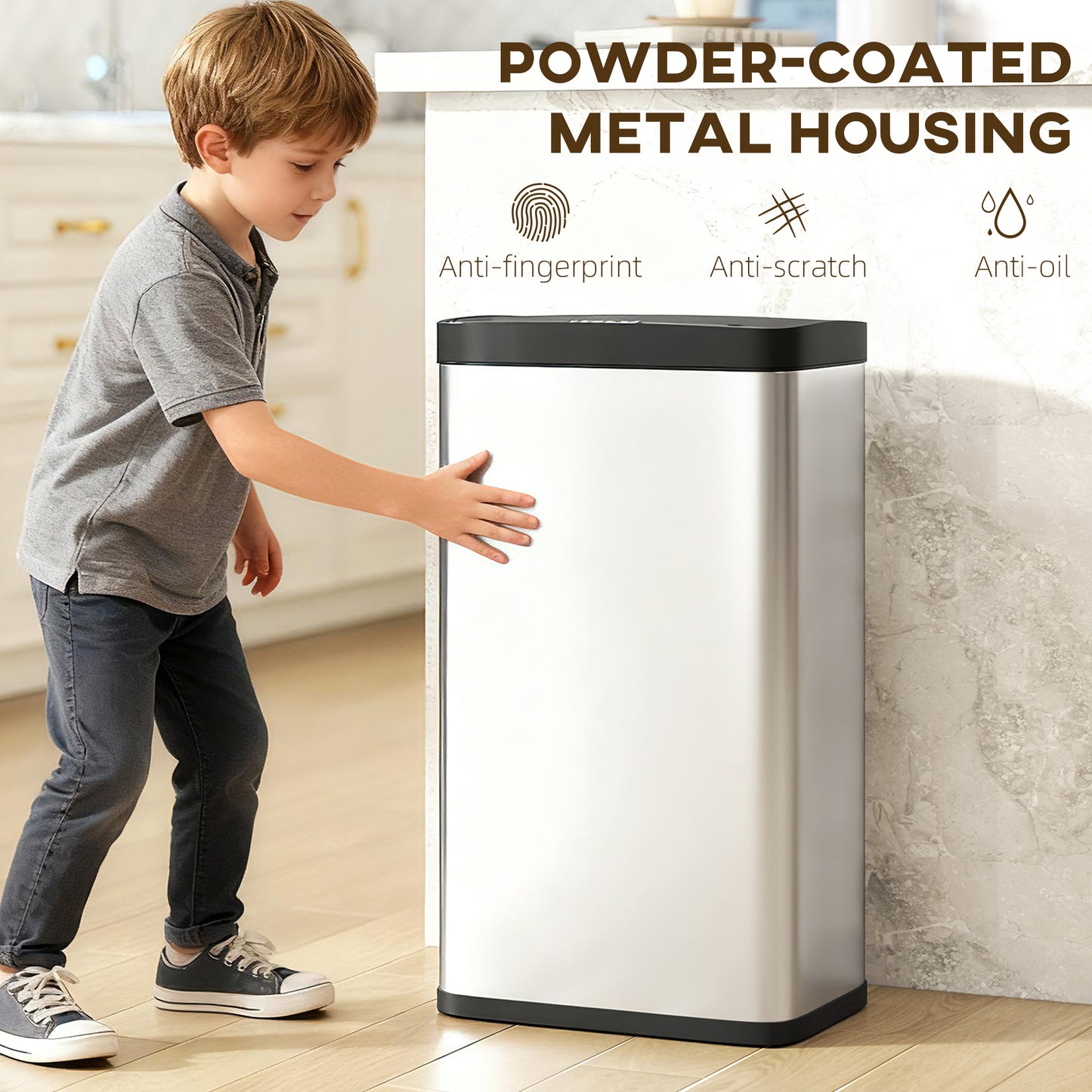 HOMCOM 45 Liter Stainless Steel Trash Can With Touchless Motion Sensor And Soft Close Lid Removable Inner Bucket