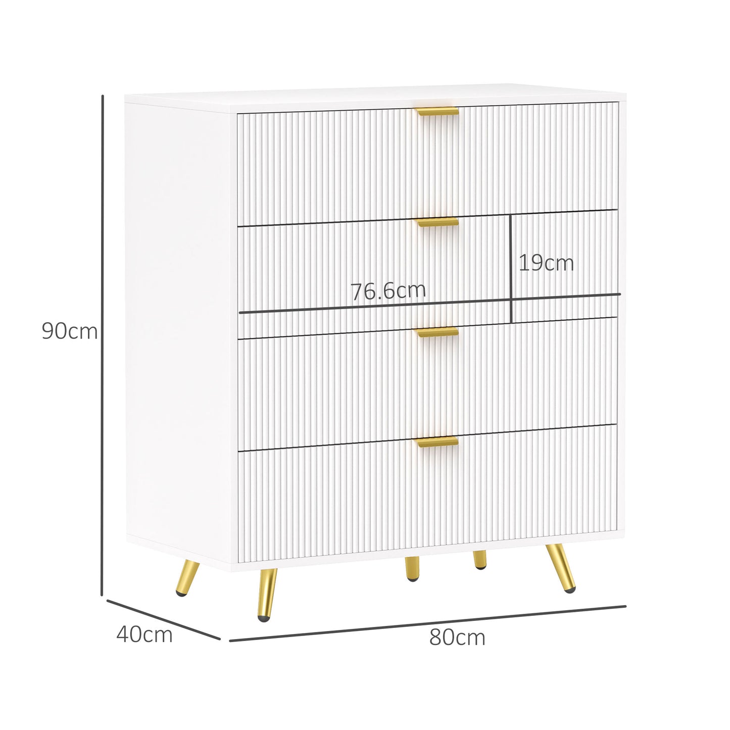 HOMCOM Elegant Four Drawer Bedside Table White With Ample Storage Nightstand For Bedroom