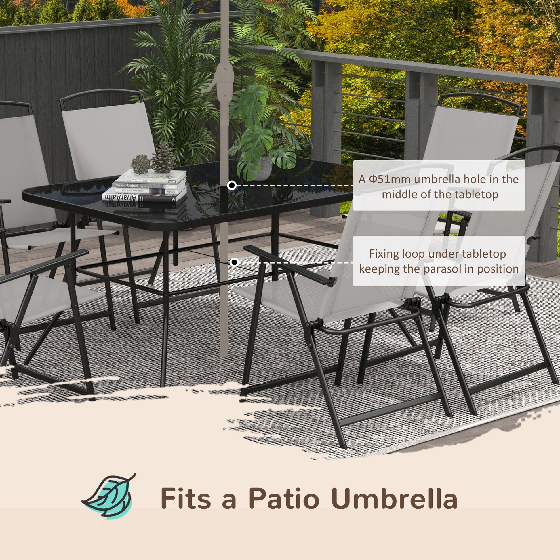 Outsunny 7-Piece Grey Outdoor Metal Dining Set with Folding Chairs and Tempered Glass Table for 6 - ALL4U RETAILER LTD