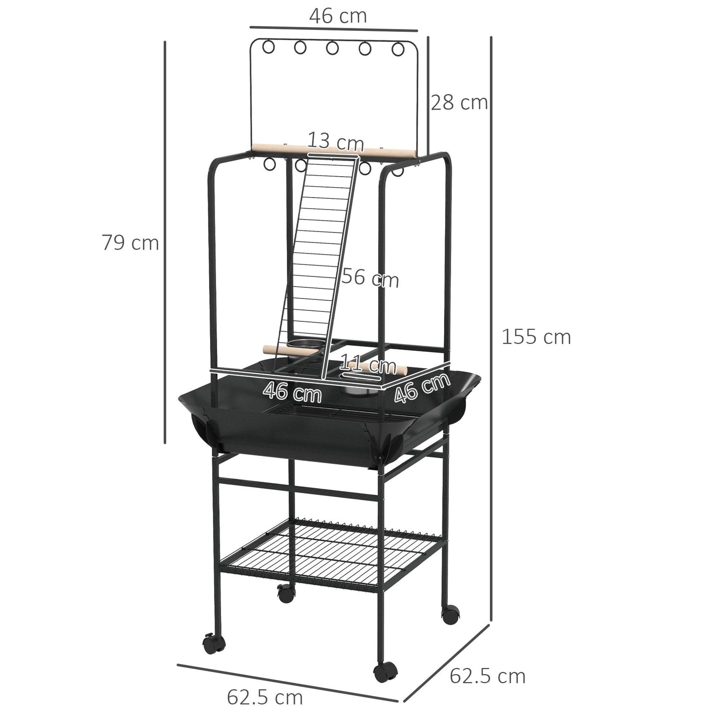 PawHut Steel Bird Table, Bird Feeder stand, with Perches, Stainless Steel Feed Bowls, Trays - Dark Grey - ALL4U RETAILER LTD