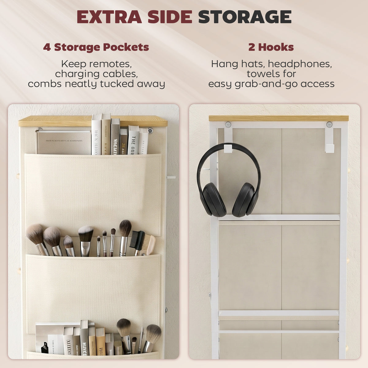 Homcom 4 Drawers Fabric Chest Of Drawers With Steel Frame And Hooks Beige