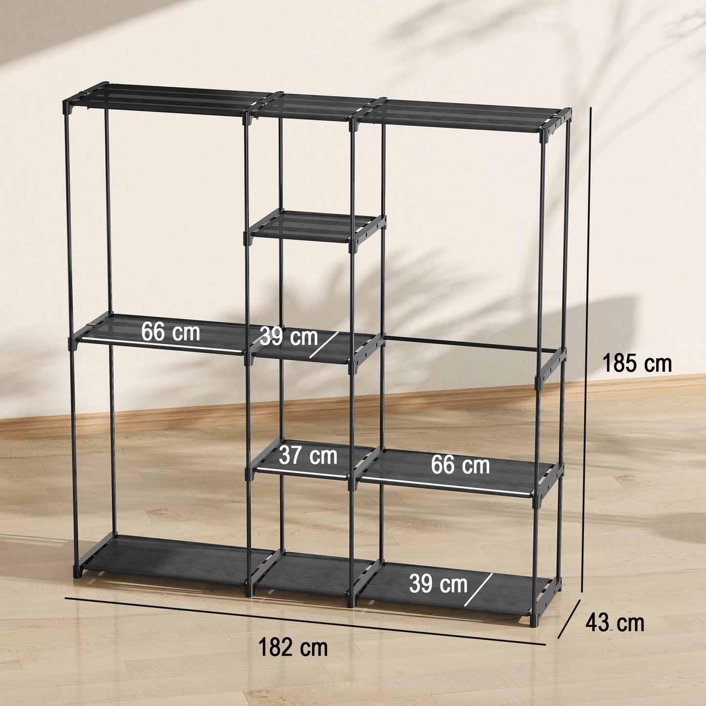 HOMCOM Portable Wardrobe With 8 Shelves And 3 Hanging Rails Open Black Clothes Organizer