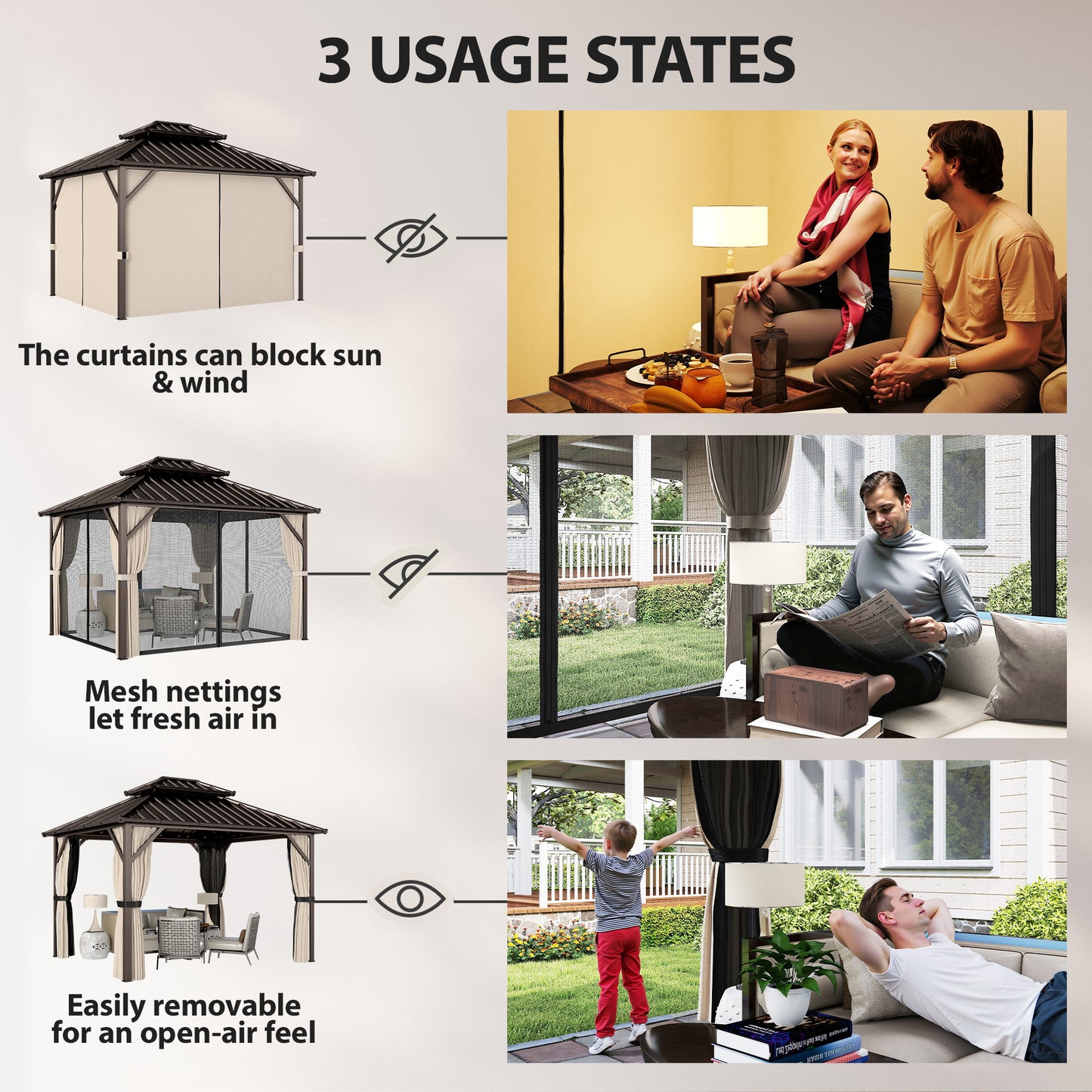 Outsunny 3x3.6 m Permanent Hardtop Gazebo With UPF50 Plus Double Galvanised Steel Roof Aluminium Frame Brown