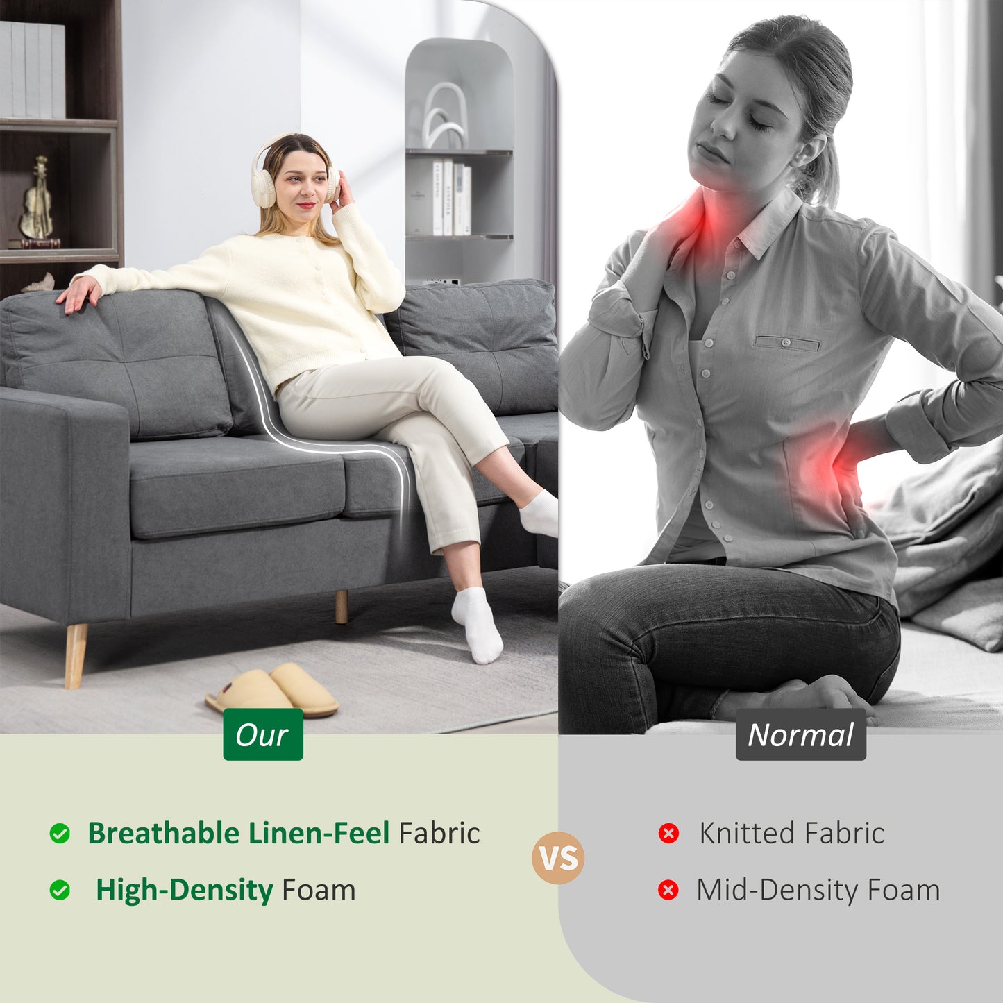 HOMCOM Three Seater Fabric L Shaped Sofa With Footstool And Wood Legs For Small Space Living Room Office Dark Grey