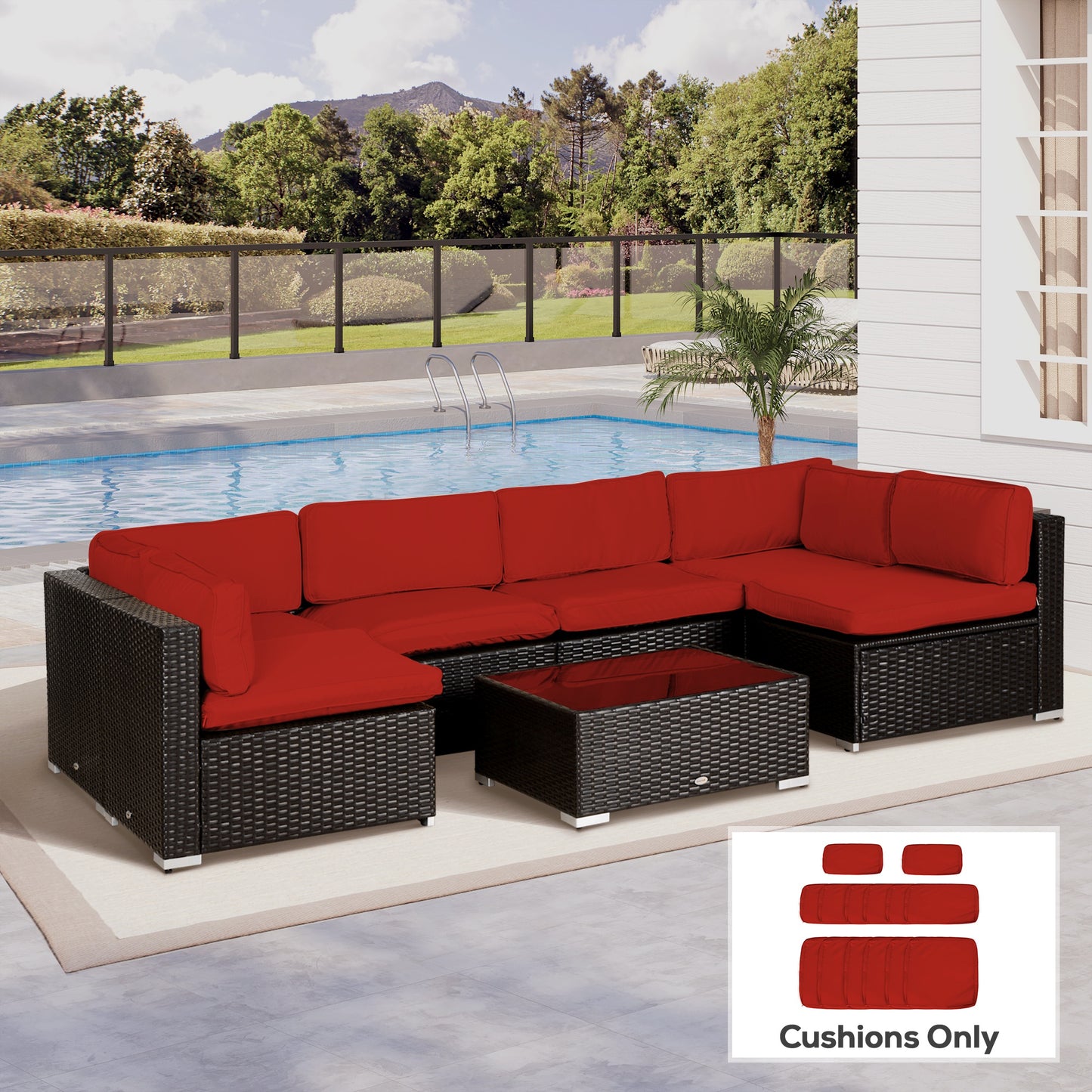 Outsunny 14 Outdoor Cushion Cover Set Red Includes Six Seat Covers Six Large Back Covers And Two Small Back Covers