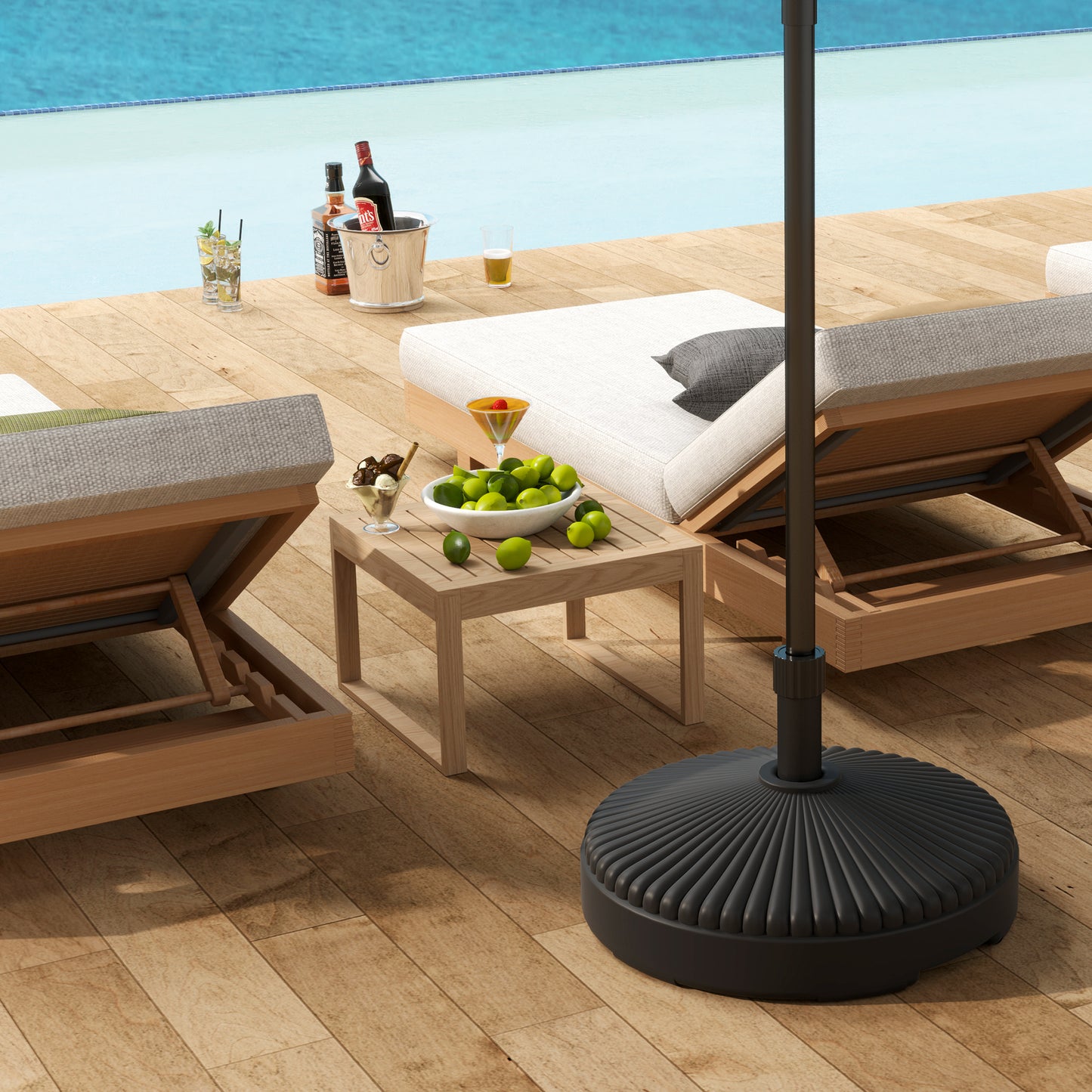 Outsunny Garden Parasol Base Holder HDPE 28kg Sand Filled 23kg Water Filled Diameter 55 cm Height 30 cm Black