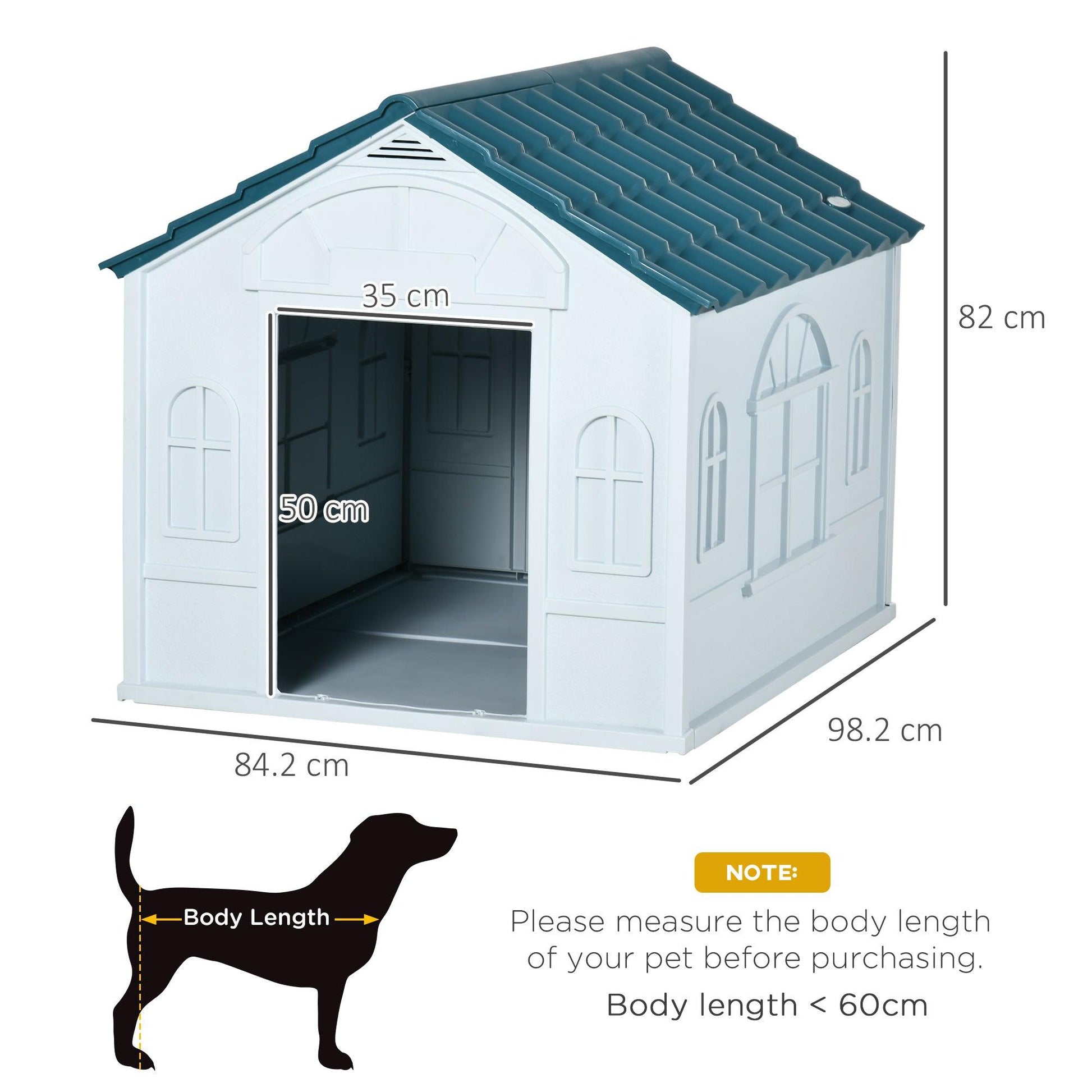 PawHut Weather-Resistant Dog House, Puppy Shelter for Large Dogs - Blue - ALL4U RETAILER LTD