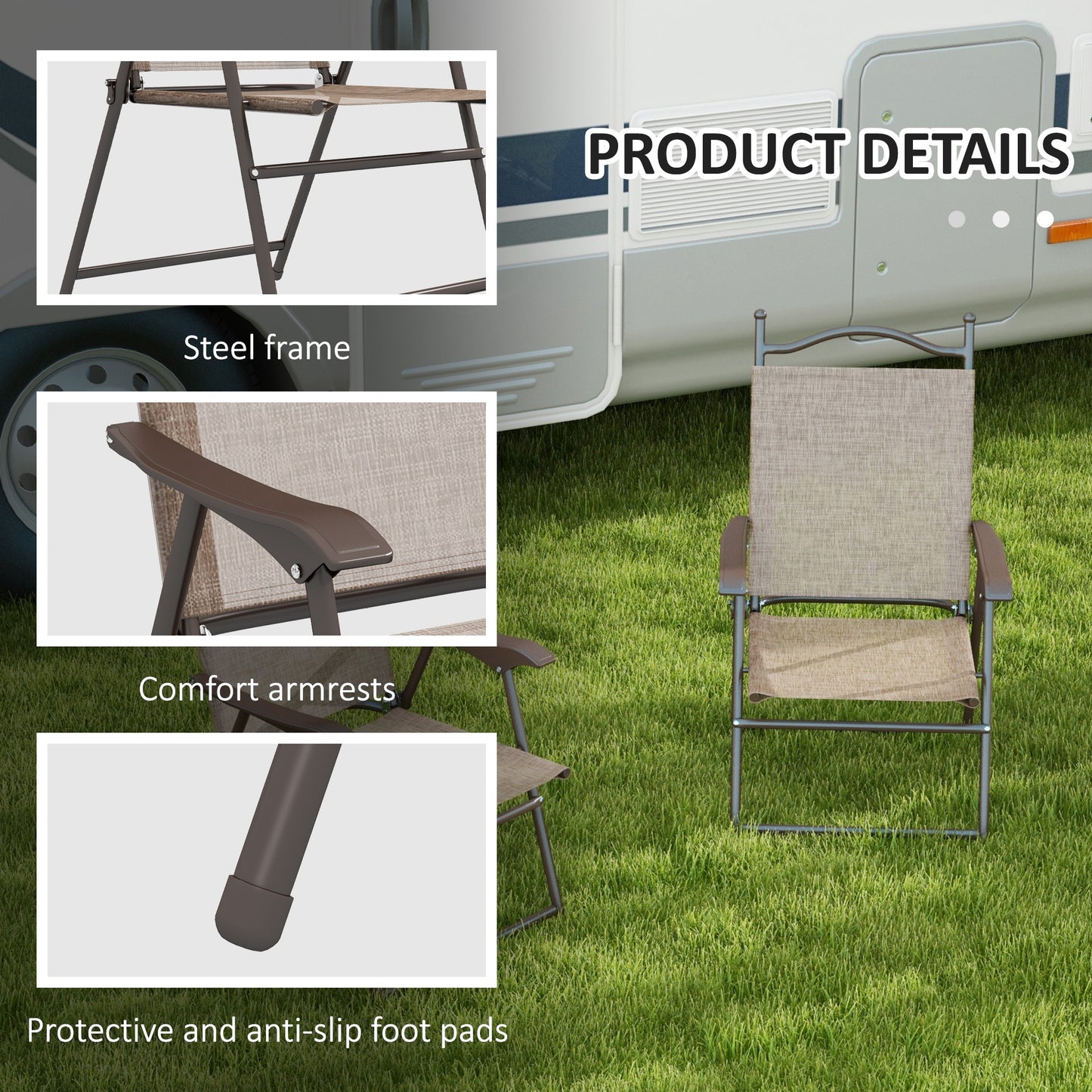Outsunny Folding Garden Chairs Set Of Two With Fabric Mesh Seats Outdoor In Mixed Brown