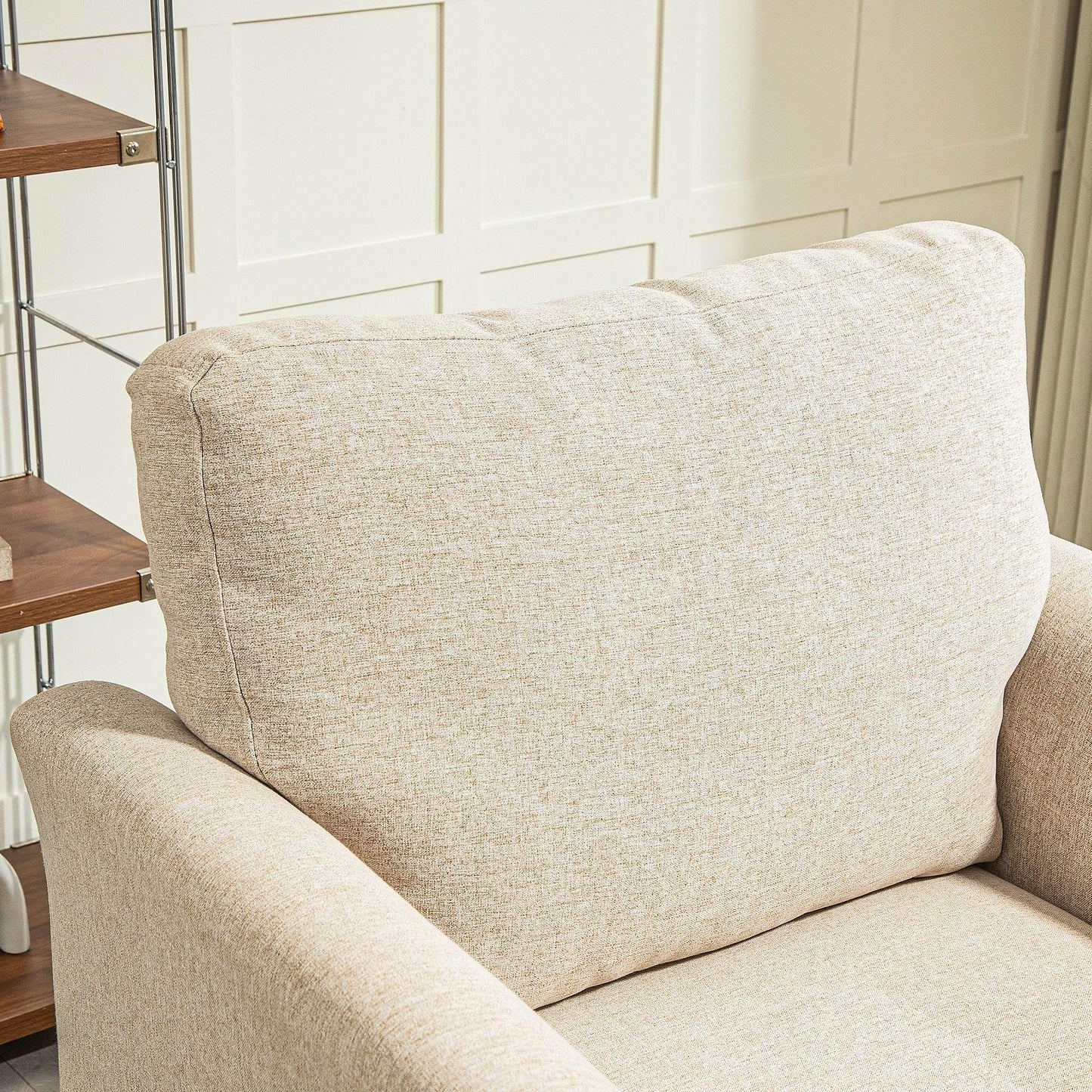 HOMCOM Chic Linen Upholstered Accent Chair with Metal Legs and Padded Cushion for Living Room or Office, Beige - ALL4U RETAILER LTD