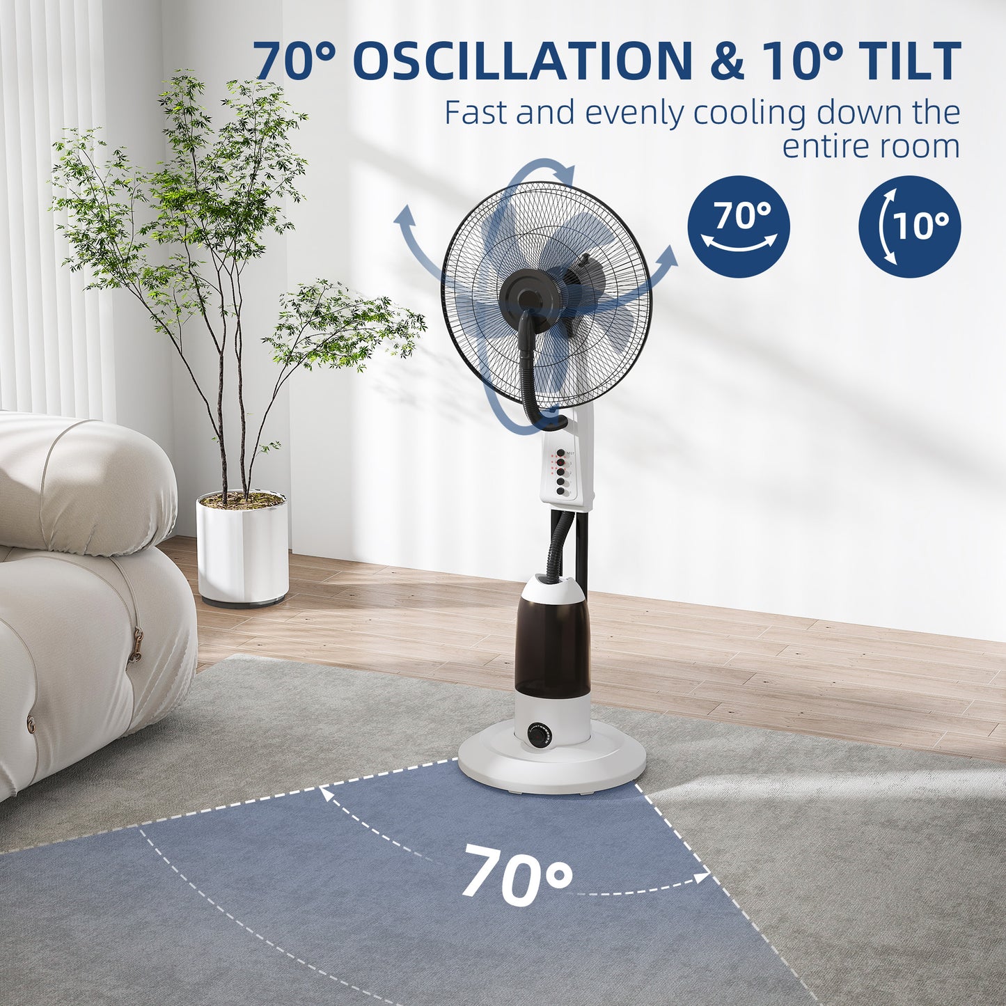 HOMCOM 2 In 1 Misting Floor Fan With Water Spray And 2.8L Tank 70 Degree Oscillation Tilt Head 3 Speeds White