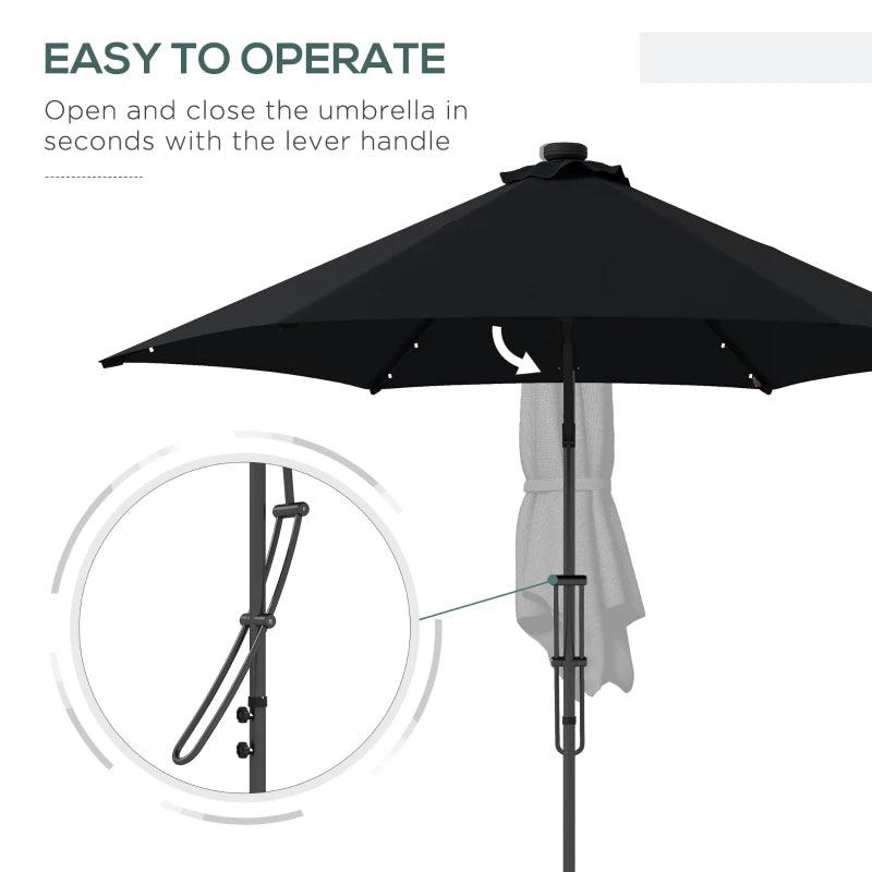 Outsunny 3m Garden Cantilever Umbrella with Solar LED Lights - Cross Base, Waterproof Cover - Black Patio Parasol for Enhanced Outdoor Comfort - ALL4U RETAILER LTD