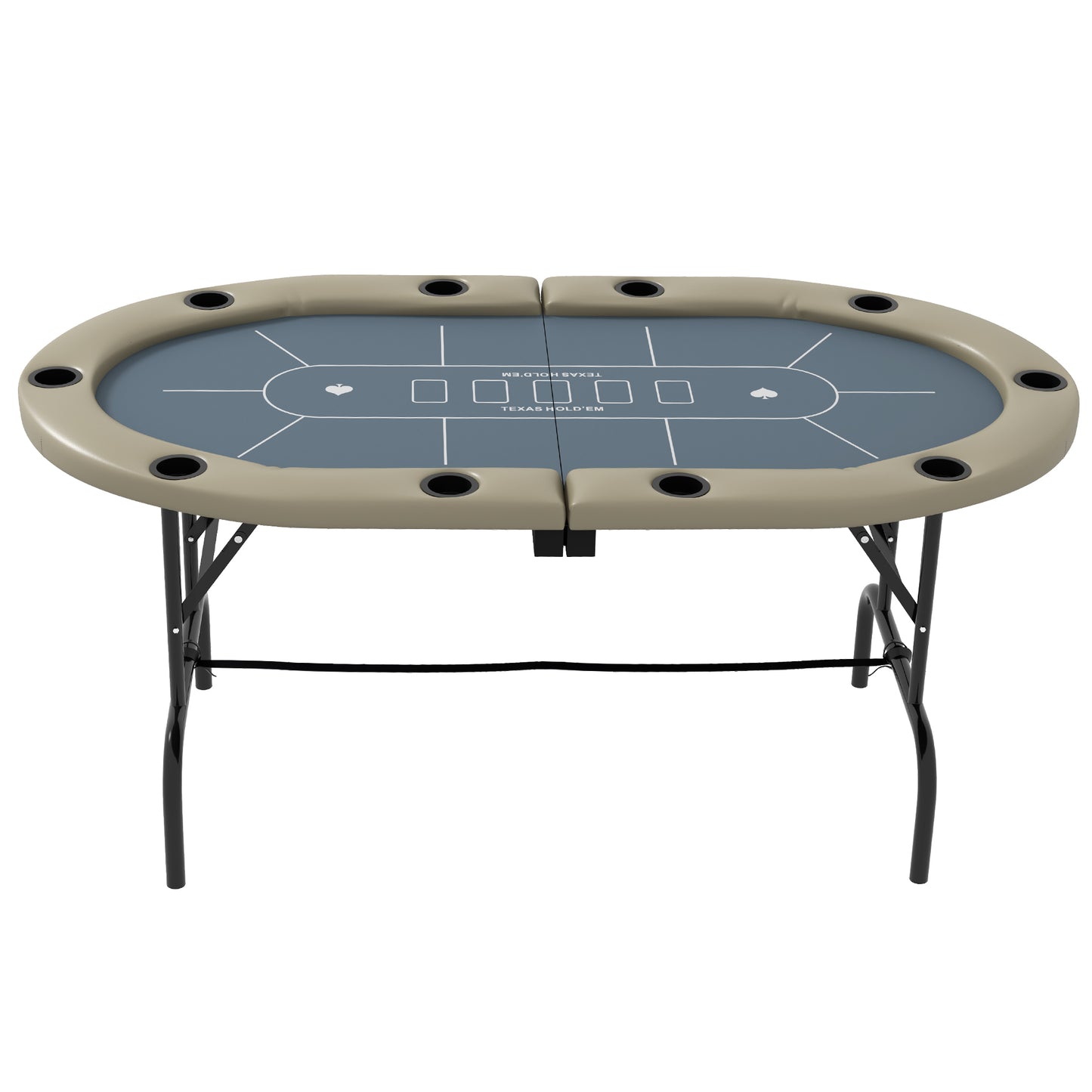 SPORTNOW Deluxe 10-Player Folding Poker Table - Oval Portable Casino Table with Cup Holders and Felt Surface, 178 x 89 x 70cm, Brown & Blue - ALL4U RETAILER LTD