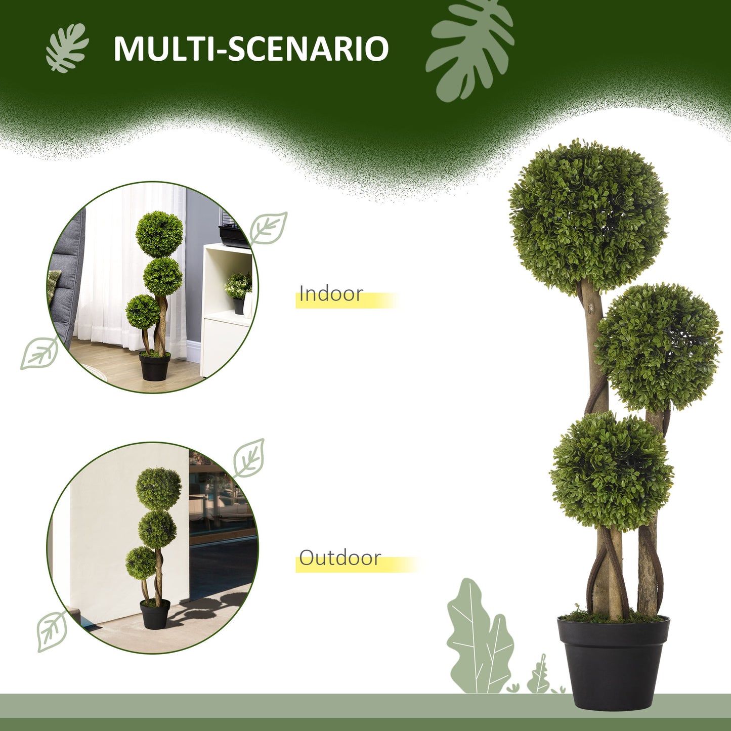 HOMCOM Set of 2 Decorative Artificial Boxwood Ball Topiary Trees in Pots for Indoor and Outdoor Decor 90 Cm Light Green