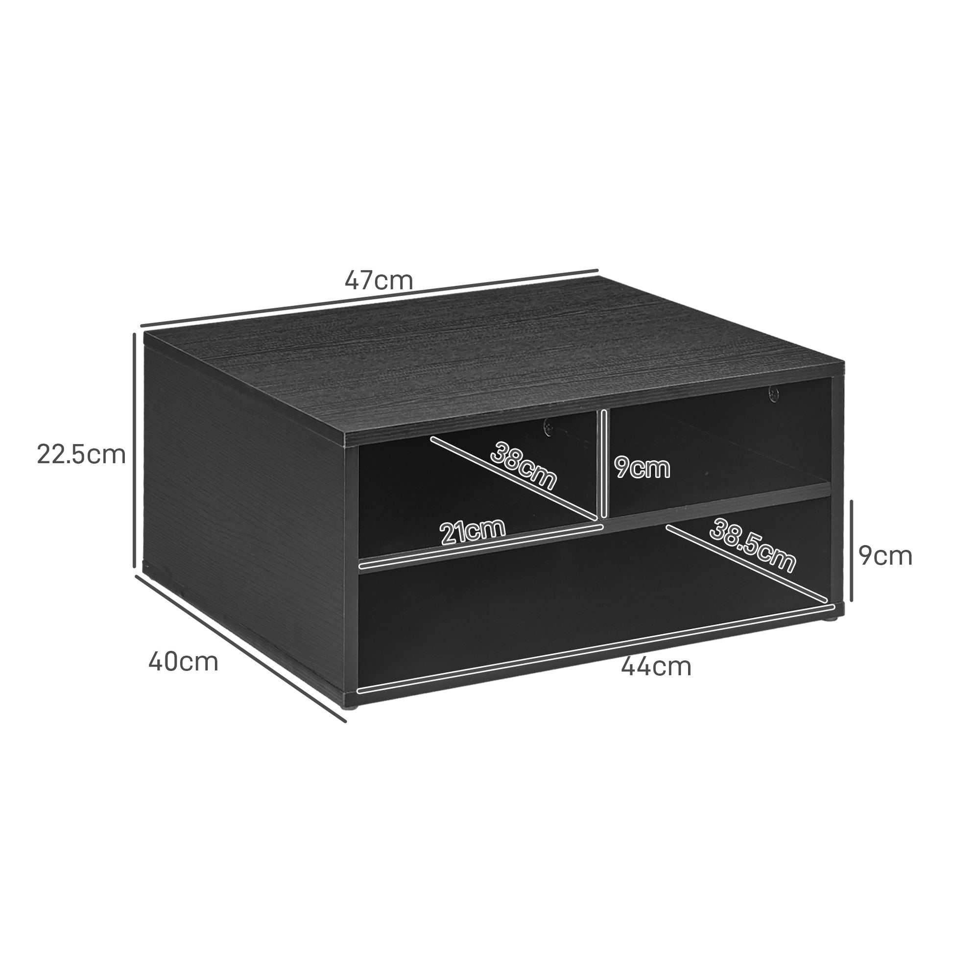 HOMCOM 2-Tier Printer Stand with Open Storage Compartments for Home Office, Black - ALL4U RETAILER LTD