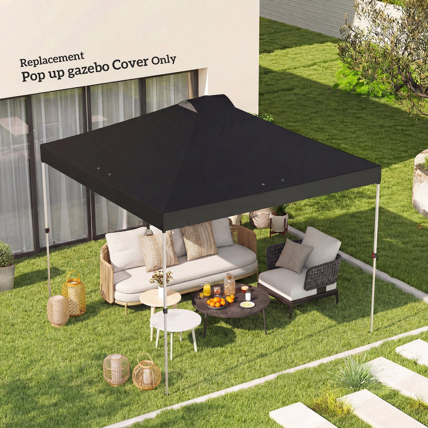 Outsunny Gazebo Roof Replacement UV50 Plus Waterproof Pop Up Canopy Cover With 8 Drainage Holes 3x3 m Black