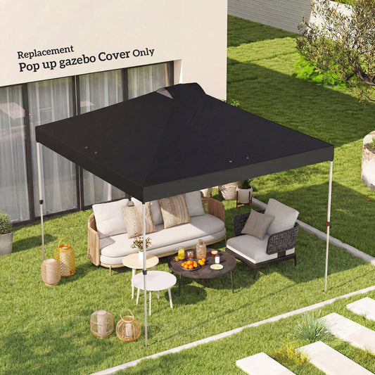 Outsunny Gazebo Roof Replacement UV50 Plus Waterproof Pop Up Canopy Cover With 8 Drainage Holes 3x3 m Black