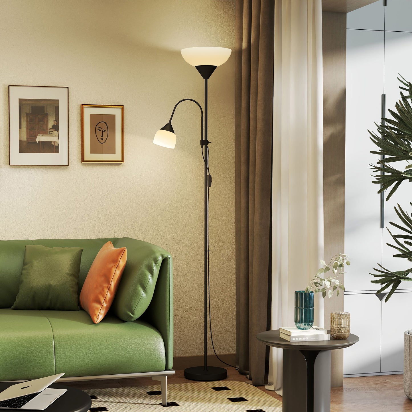HOMCOM LED Floor Lamp With Mother And Child Uplighter Adjustable Gooseneck Color Temperatures 3000K 4500K 6500K Black