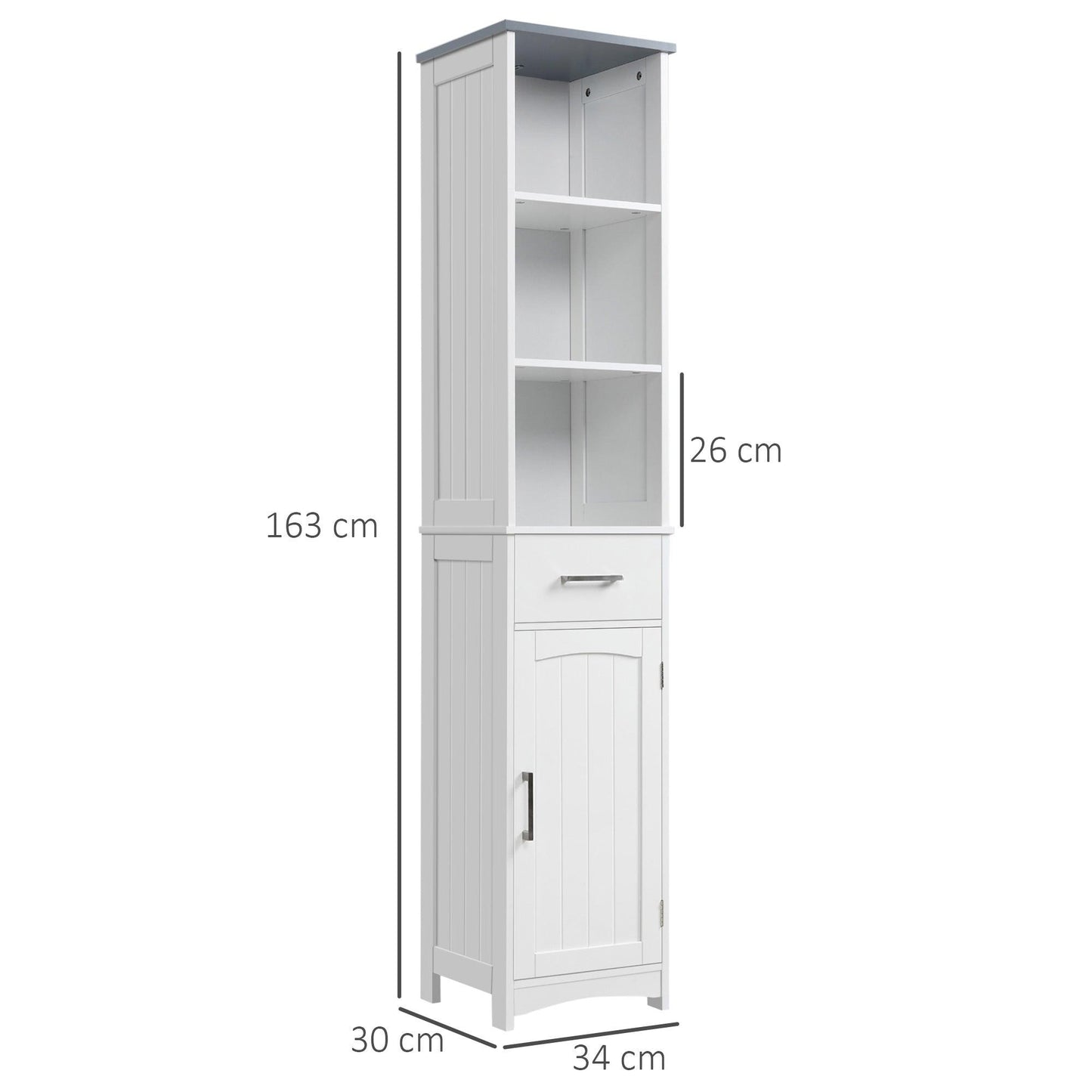 Kleankin White Bathroom Storage Cabinet with 3 Tiers - ALL4U RETAILER LTD