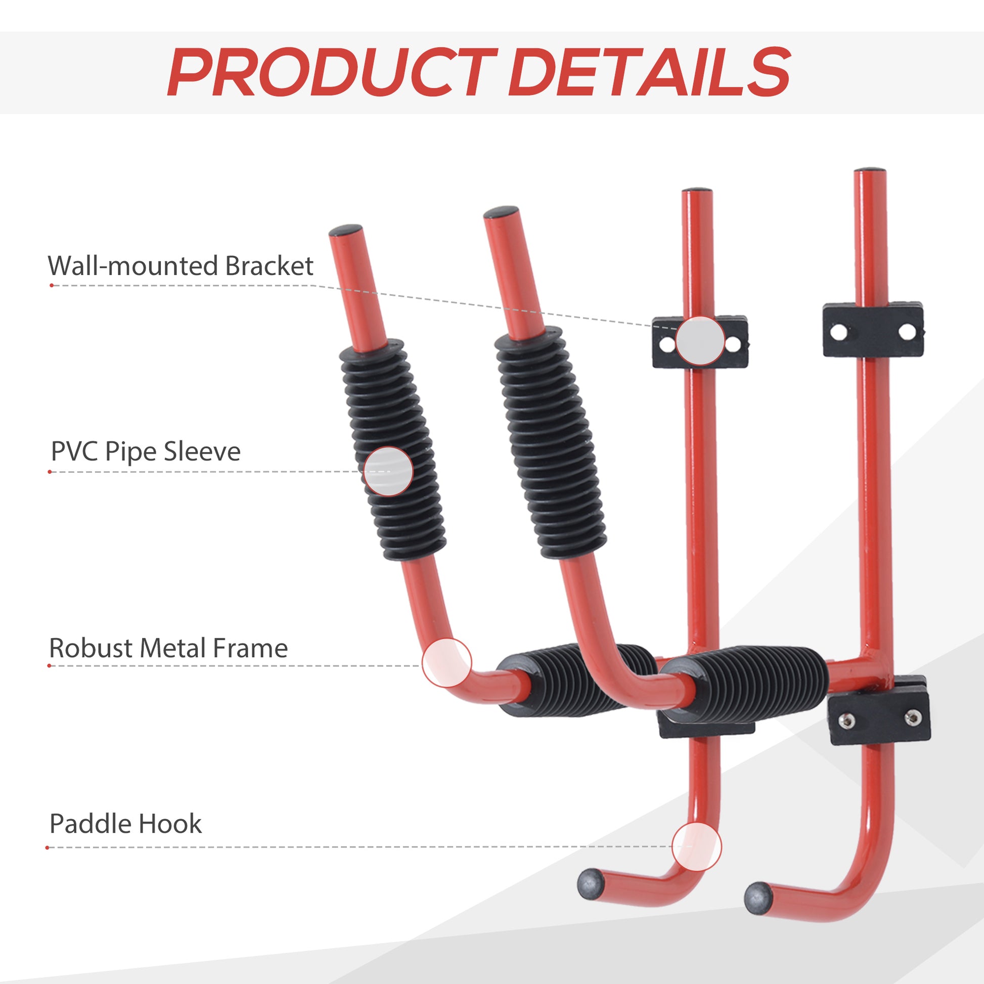 Outsunny Heavy-Duty Red Aluminum Wall Mount Hangers for Canoe and Kayak Storage - ALL4U RETAILER LTD