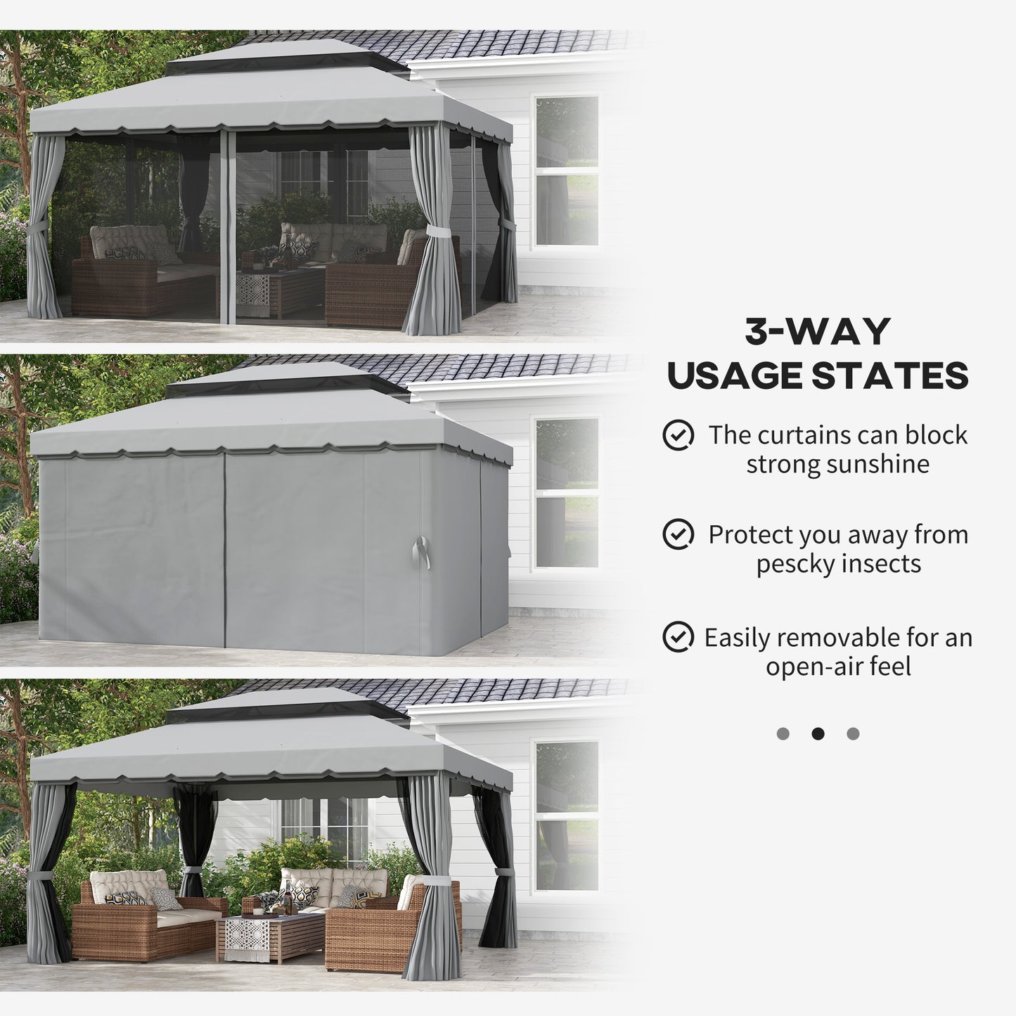 Outsunny 4m x 3m Aluminium Garden Gazebo Marquee Canopy Shelter With Nets And Curtains Light Grey