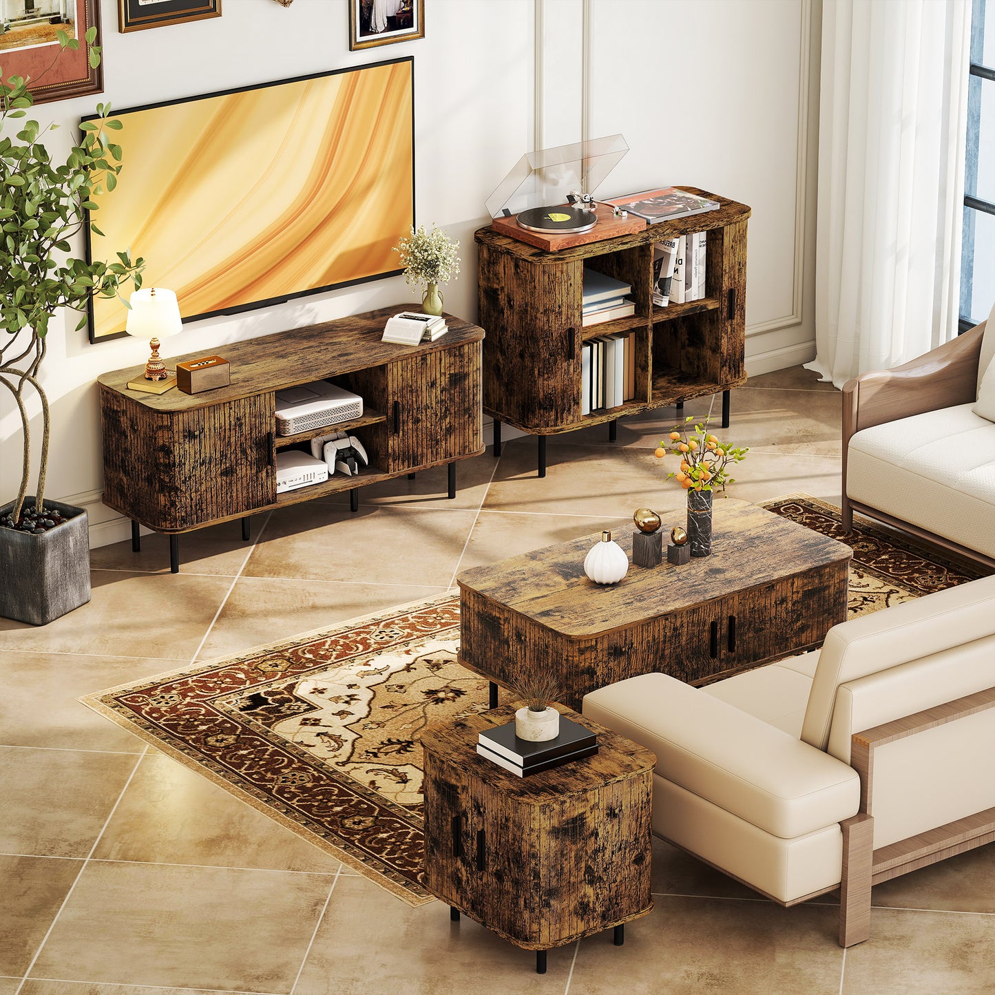 HOMCOM Rustic Brown TV Stand Cabinet For TVs Up To 55 Inches With Storage Shelves And Cupboard For Living Room