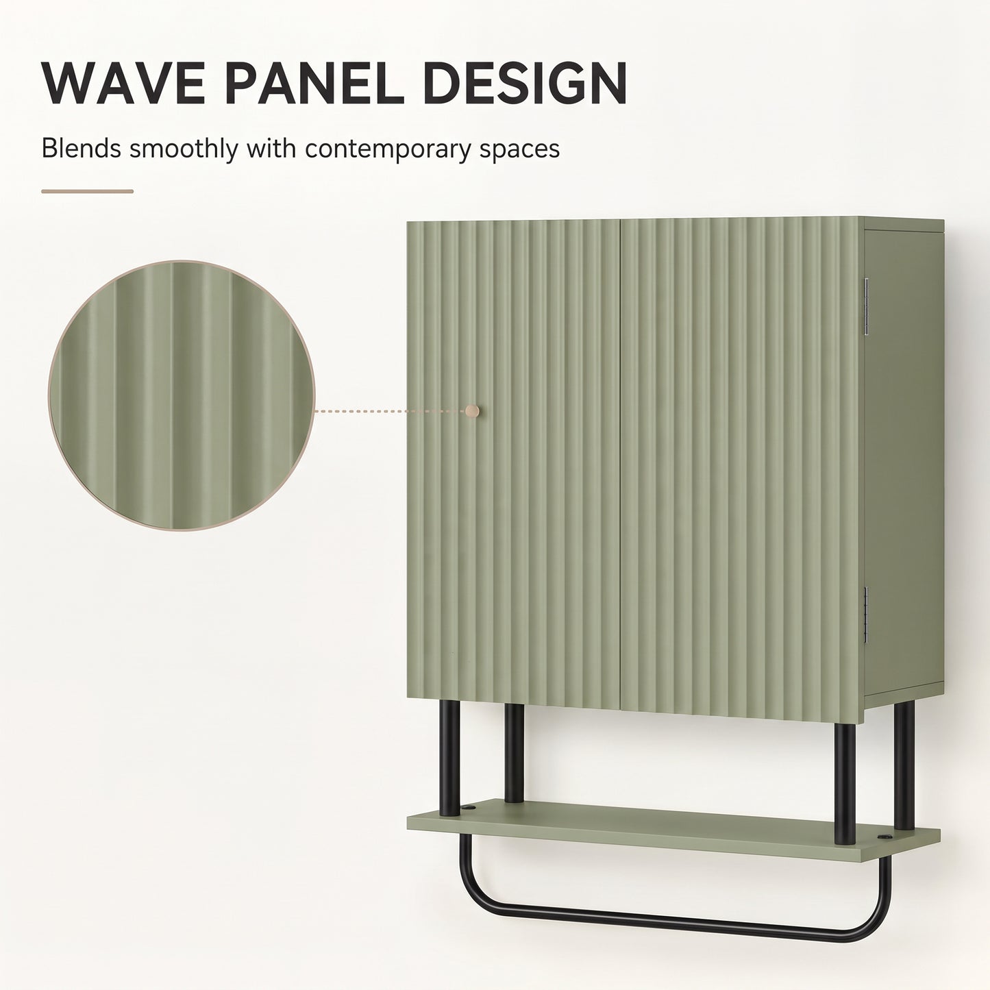 Homcom Bathroom Wall Cabinet With Storage Shelf And Towel Bar Green