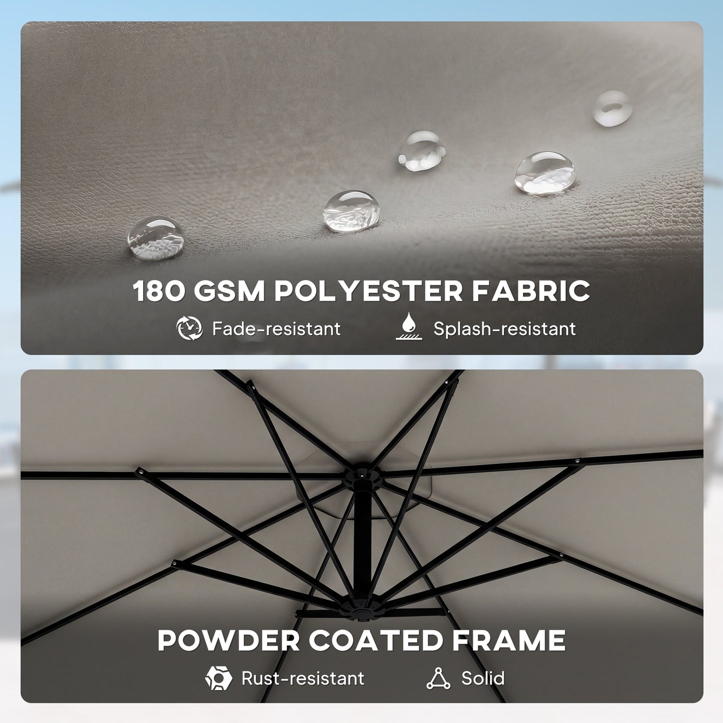 Outsunny 3 Meter Cantilever Parasol With Protective Cover And Wind Ropes Banana Parasol With Crank Handle Light Grey