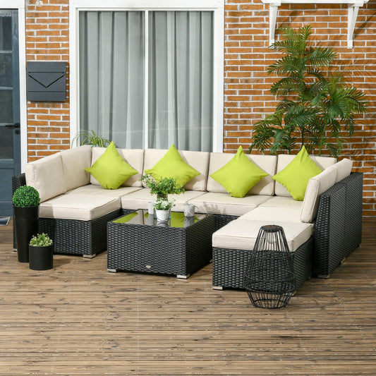 Outsunny 8-Piece Rattan Sofa Set, Outdoor Patio Furniture, Black - ALL4U RETAILER LTD