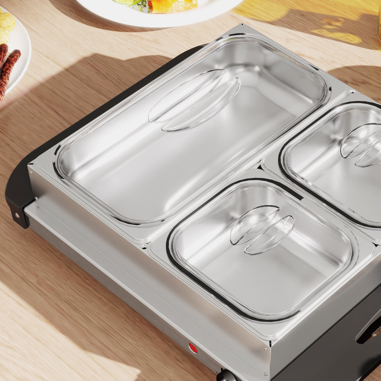 HOMCOM 4.5L Stainless Steel Electric Buffet Server Set of 2 with 3 Trays and Lids Keeps Dishes Warm