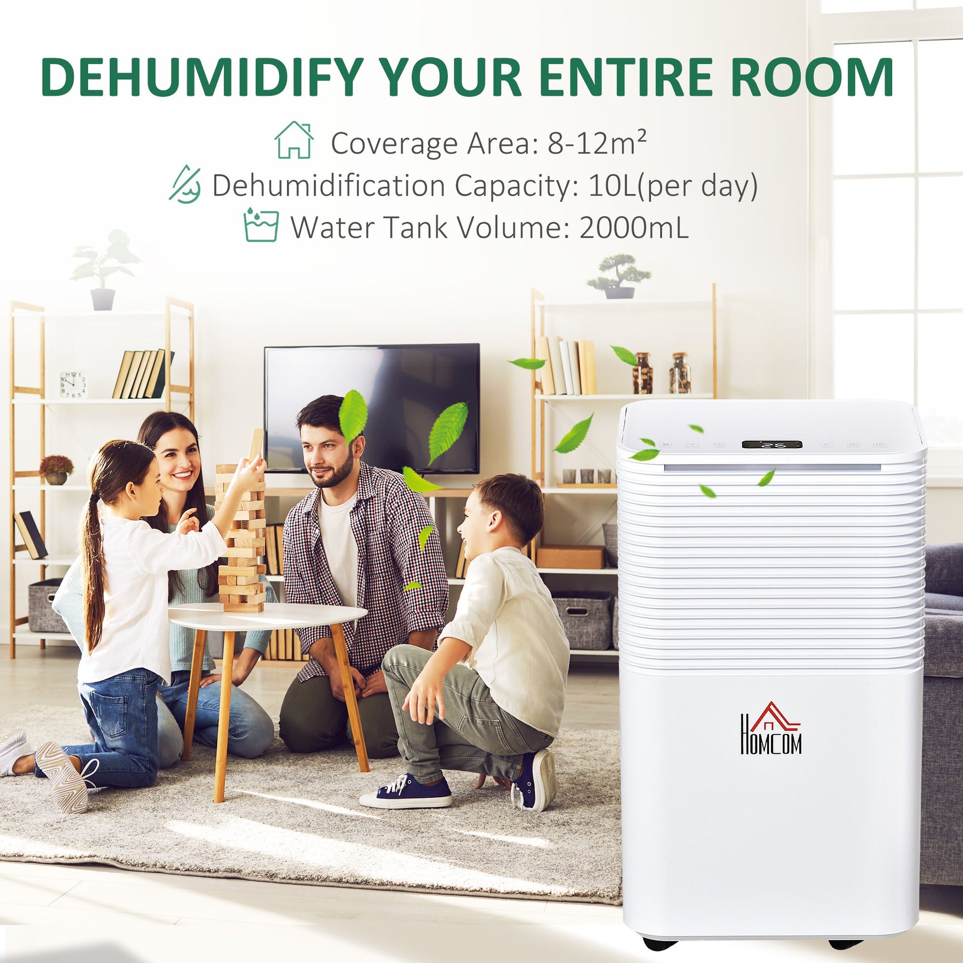 HOMCOM 10L/Day Compact Portable Quiet Dehumidifier for Home and Laundry, Electric Moisture Control with 3 Adjustable Modes - ALL4U RETAILER LTD