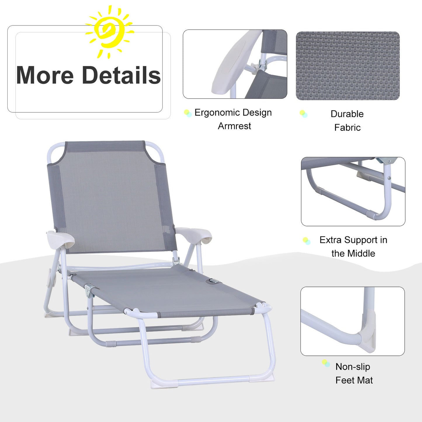 Outsunny Adjustable Folding Reclining Sun Lounger Chair for Outdoor Patio & Garden - Silver - ALL4U RETAILER LTD