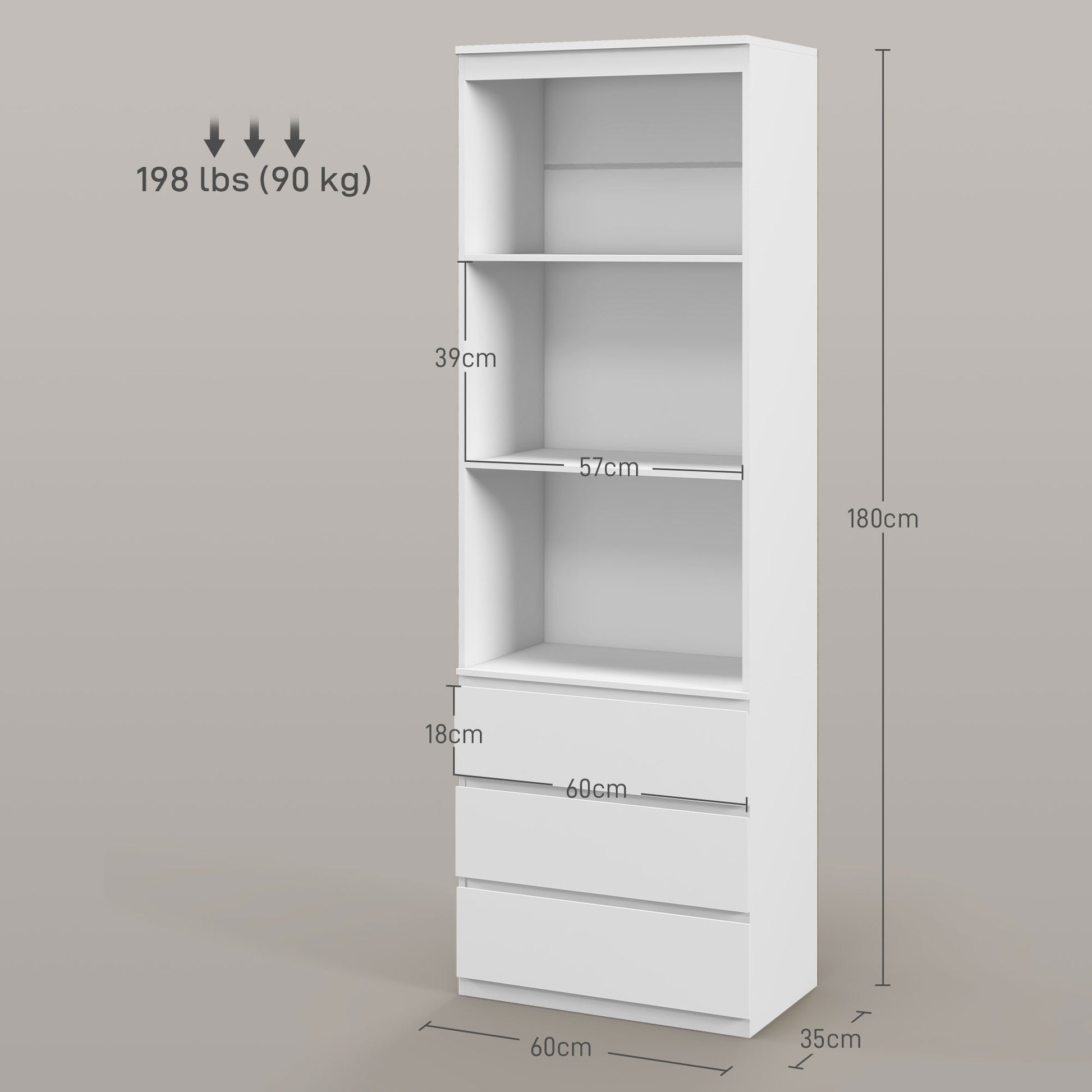 HOMCOM Elegant White 180cm High Bookcase with Shelves and Drawers - Ideal for Compact Spaces - ALL4U RETAILER LTD