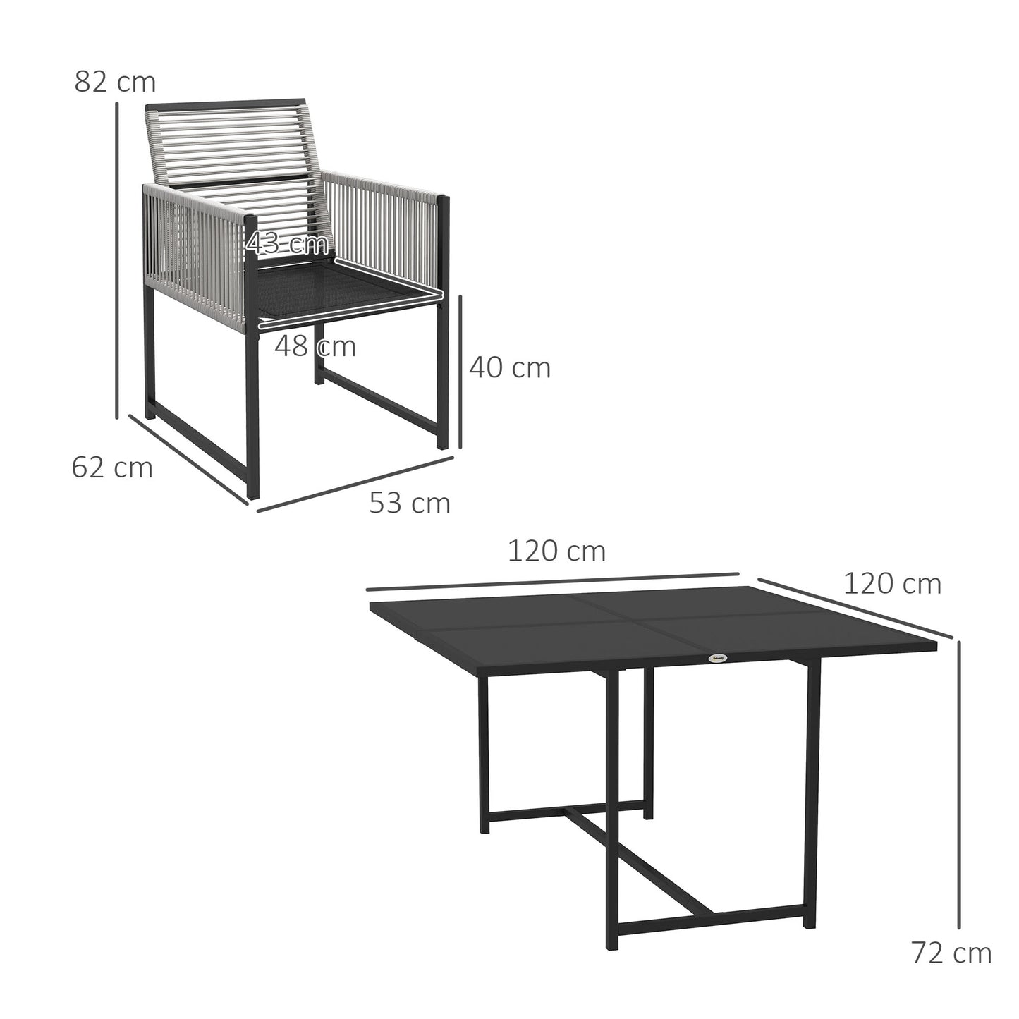 Outsunny Five Piece Metal Outdoor Dining Set With Folding Back Chairs Light Grey