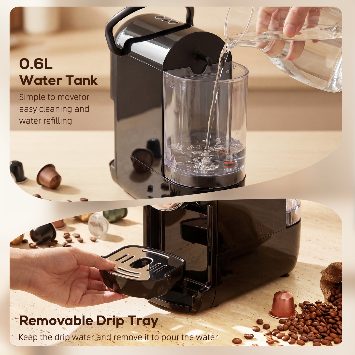 HOMCOM Pod Coffee Machine Nespresso Dolce Gusto Capsule And Ground Coffee 19 Bar Semi Automatic