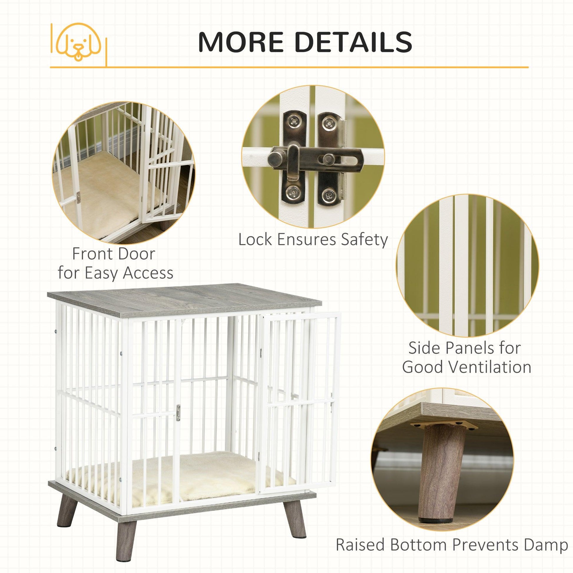 PawHut Indoor Dog Crate Furniture End Table, Small Dogs, 64.5 x 48 x 70.5 cm - Grey - ALL4U RETAILER LTD