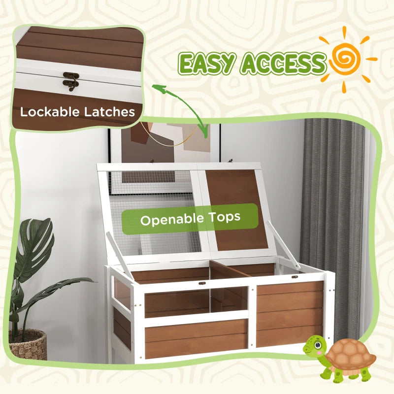 PawHut Wooden Tortoise House w/ Run, Shelter, Shelf, Lamp Holder - ALL4U RETAILER LTD