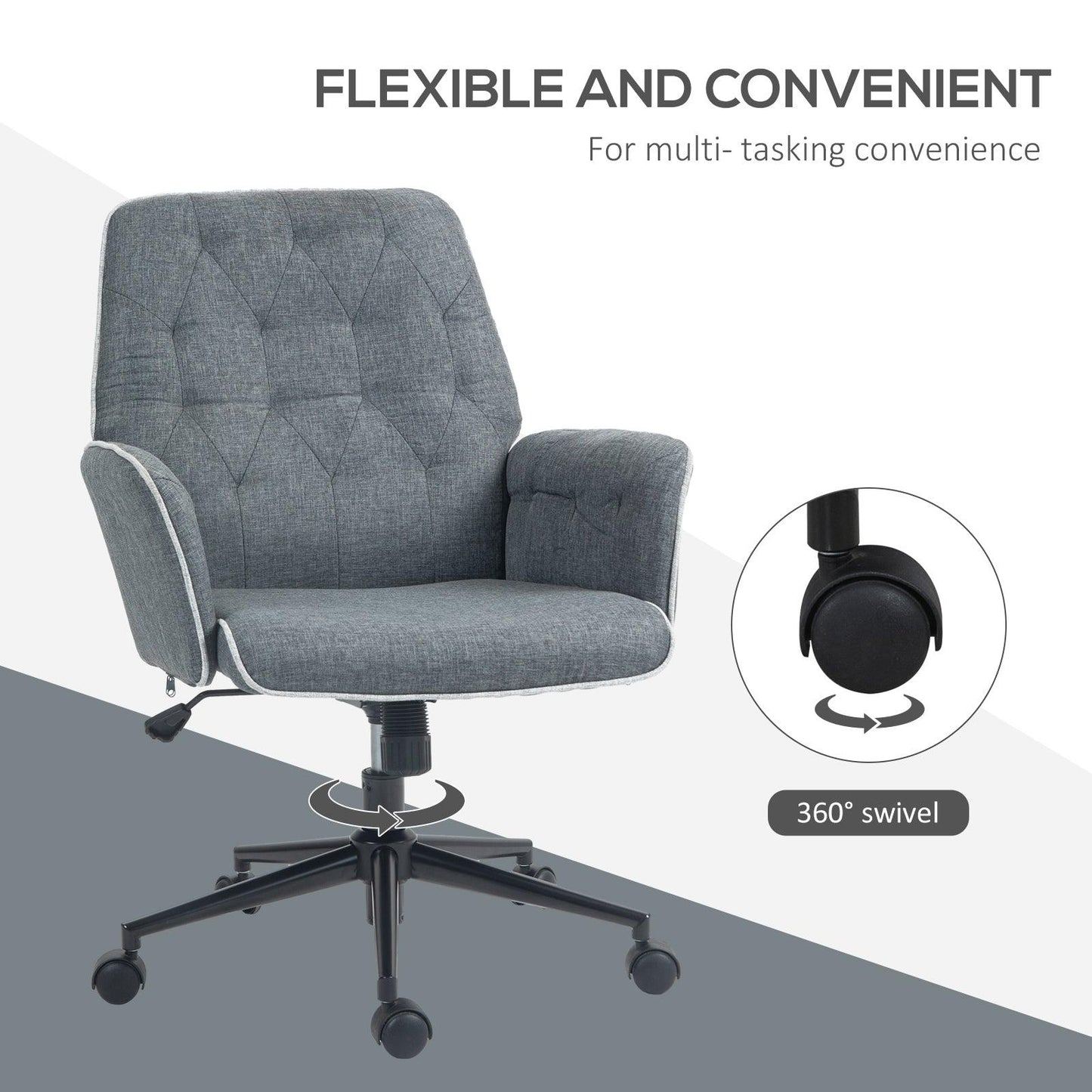 HOMCOM Linen Computer Chair with Armrest, Modern Swivel Chair with Adjustable Height, Dark Grey - ALL4U RETAILER LTD