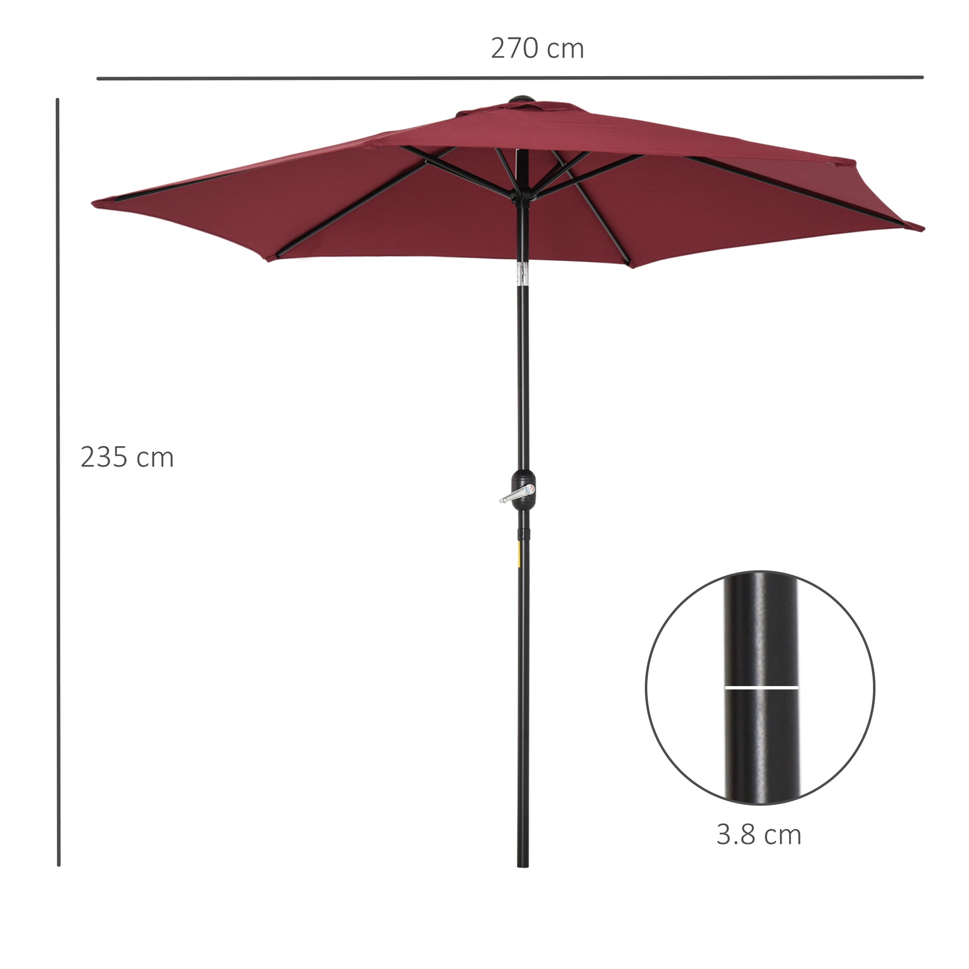 Outsunny Elegant 9ft Aluminum Patio Umbrella with Wine Red Canopy for Sun Protection - ALL4U RETAILER LTD