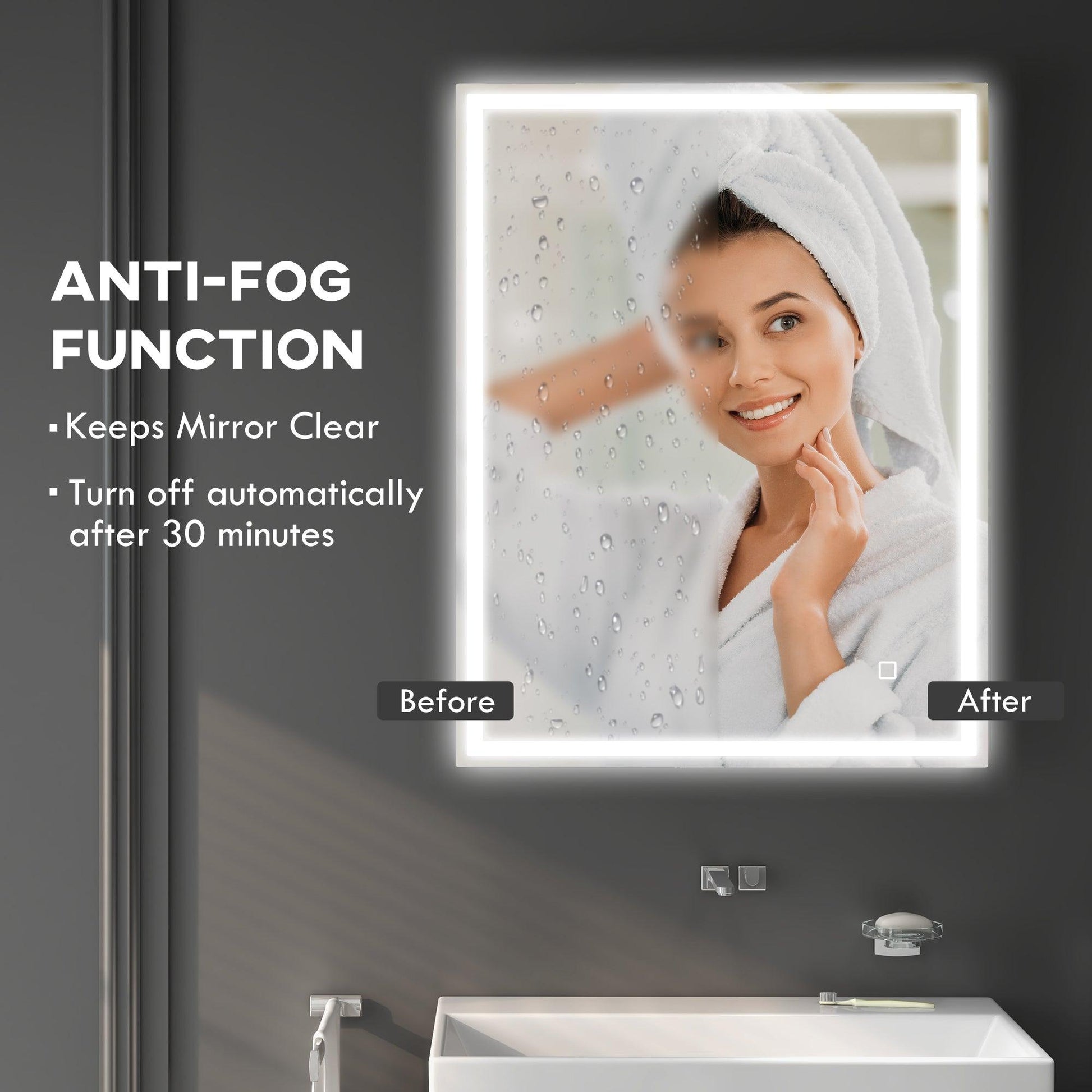 HOMCOM 90 x 70cm LED Bathroom Mirror with Lights, Dimmable Makeup Mirror, Vanity Mirror with 3 Colour, Smart Touch, Anti-Fog - ALL4U RETAILER LTD