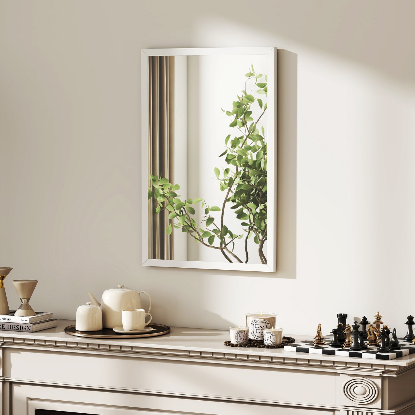 HOMCOM Wall Mounted Bathroom Mirror 60x40 cm White for Living Room Bedroom Hallway