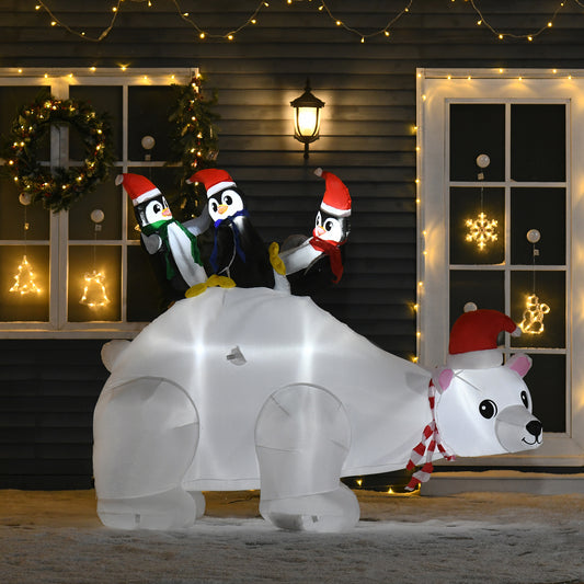 HOMCOM 5ft Inflatable Christmas Polar Bear with Penguins and LED Lights - Charming Outdoor Holiday Decoration for Lawn and Garden - ALL4U RETAILER LTD