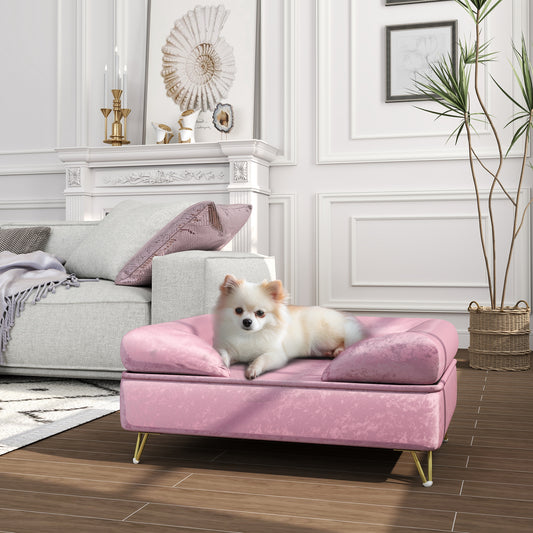 PawHut Luxurious Pink Dog Sofa with Removable Backrest and Washable Cover for Small to Medium Pets - ALL4U RETAILER LTD