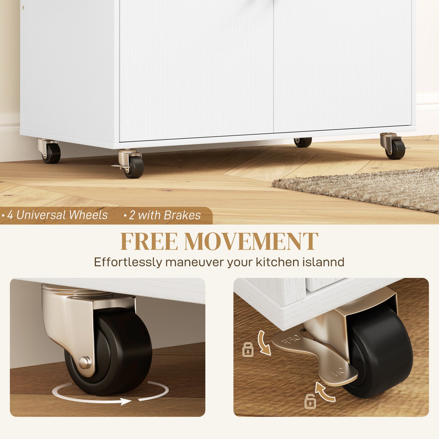 HOMCOM Rolling Kitchen Island With Drop Leaf And Extendable Counter White Cart With Drawer Spice Rack And Towel Rack
