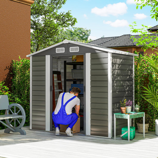 Outsunny 7x4ft Garden Shed Easy To Assemble With Galvanised Steel Frame Foundation Kit Double Doors With Lock And Vents