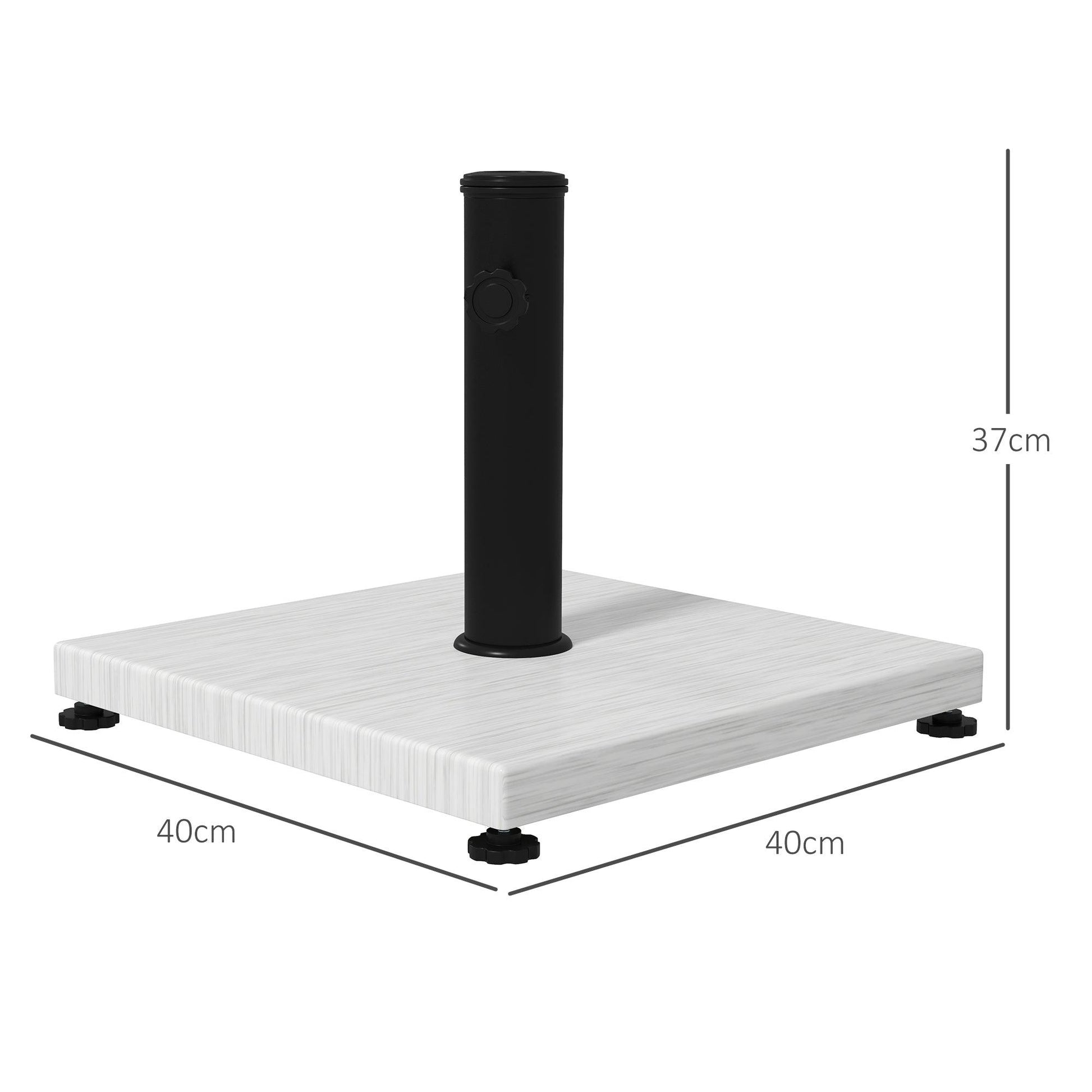 Outsunny 12kg Garden Parasol Base with Adjustable Foot Pad, Concrete Umbrella Stand with Wood Effect Decorative Base and Adjustable Knob, Rectangular Parasol Holder, White - ALL4U RETAILER LTD